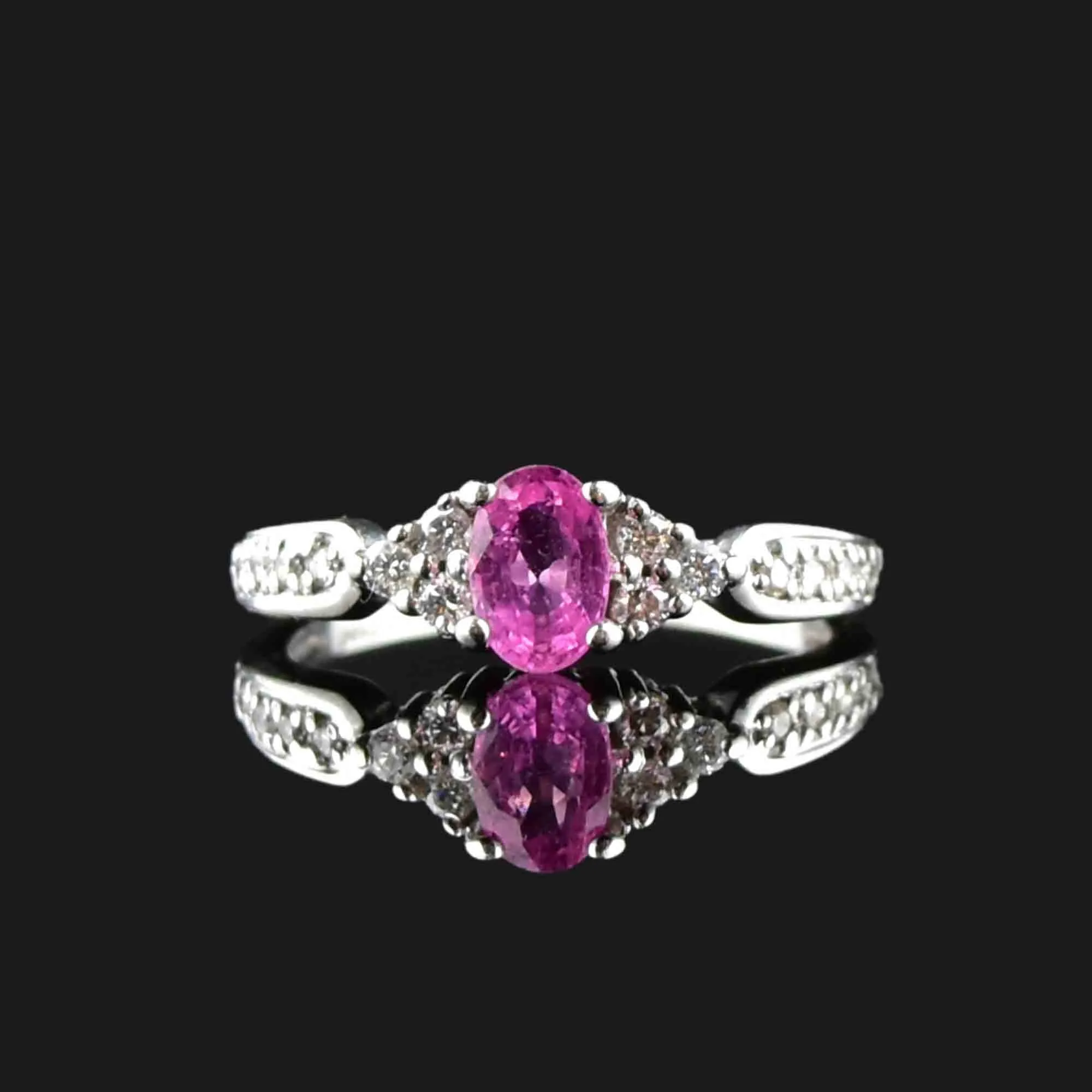 14K White Gold Pink Sapphire Diamond Ring