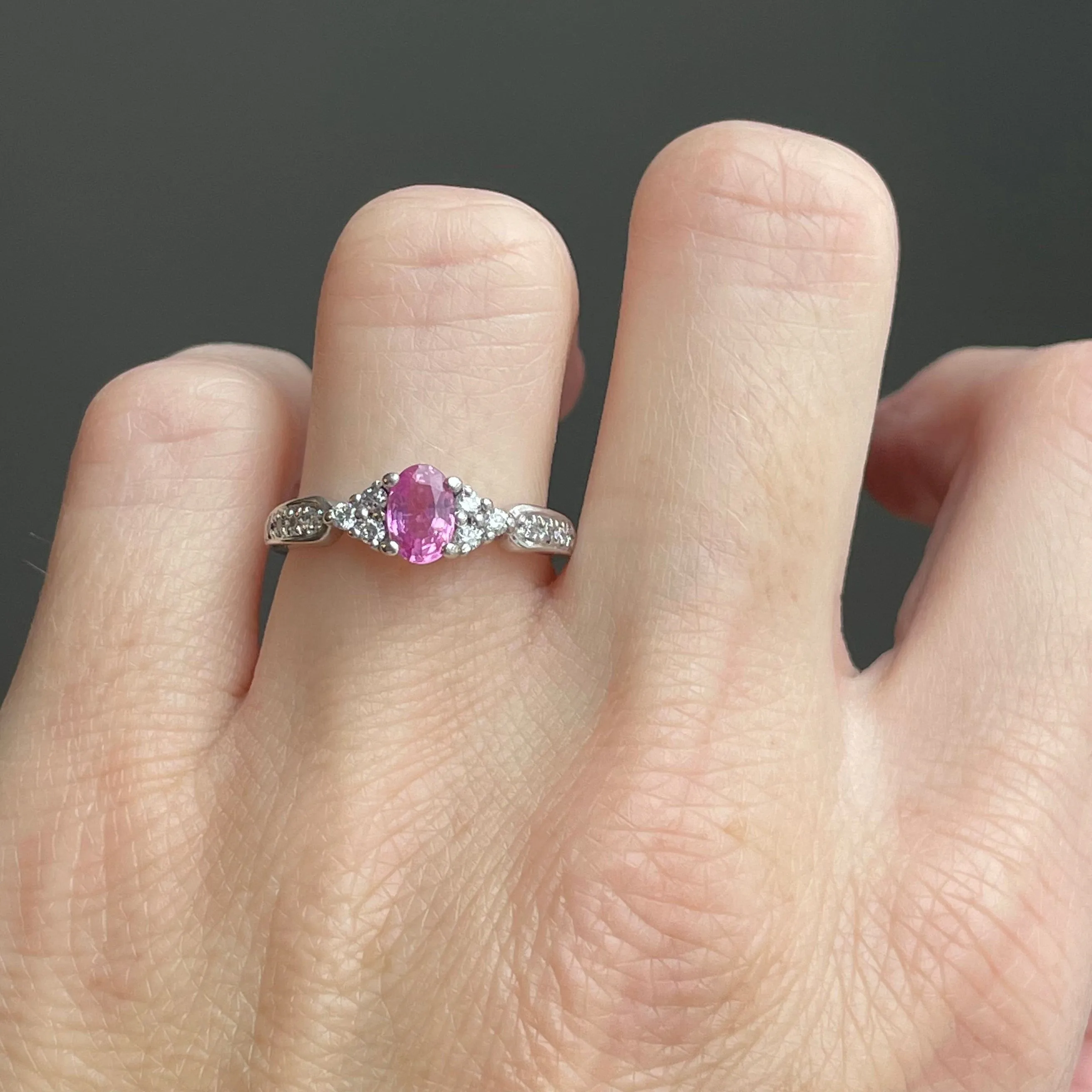 14K White Gold Pink Sapphire Diamond Ring