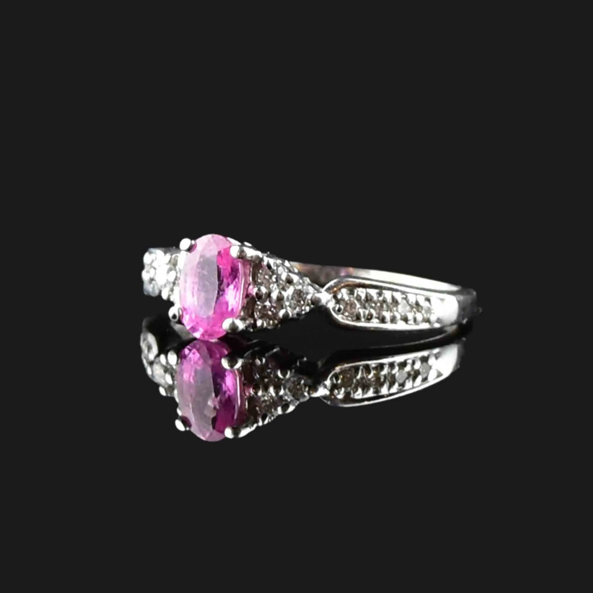 14K White Gold Pink Sapphire Diamond Ring