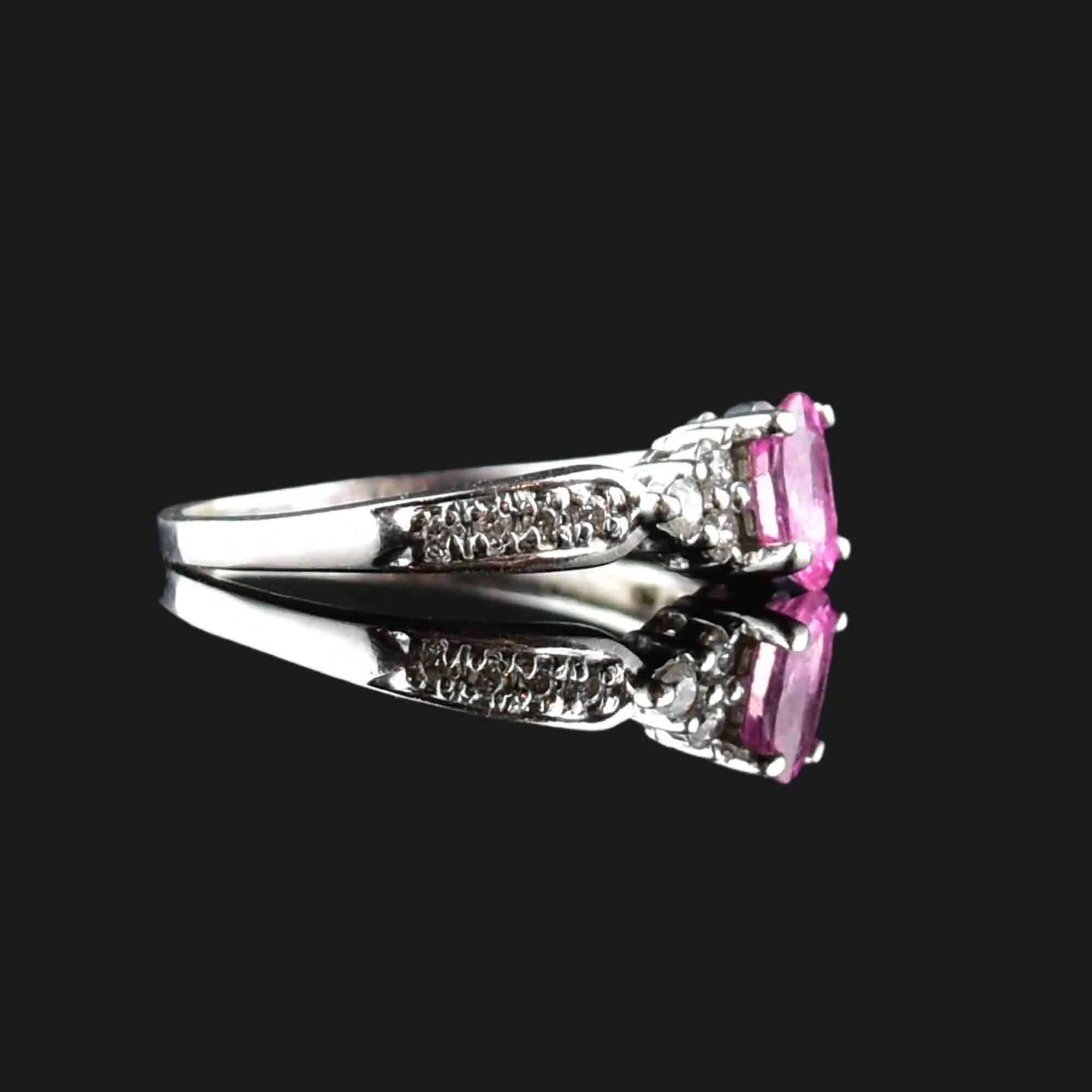 14K White Gold Pink Sapphire Diamond Ring