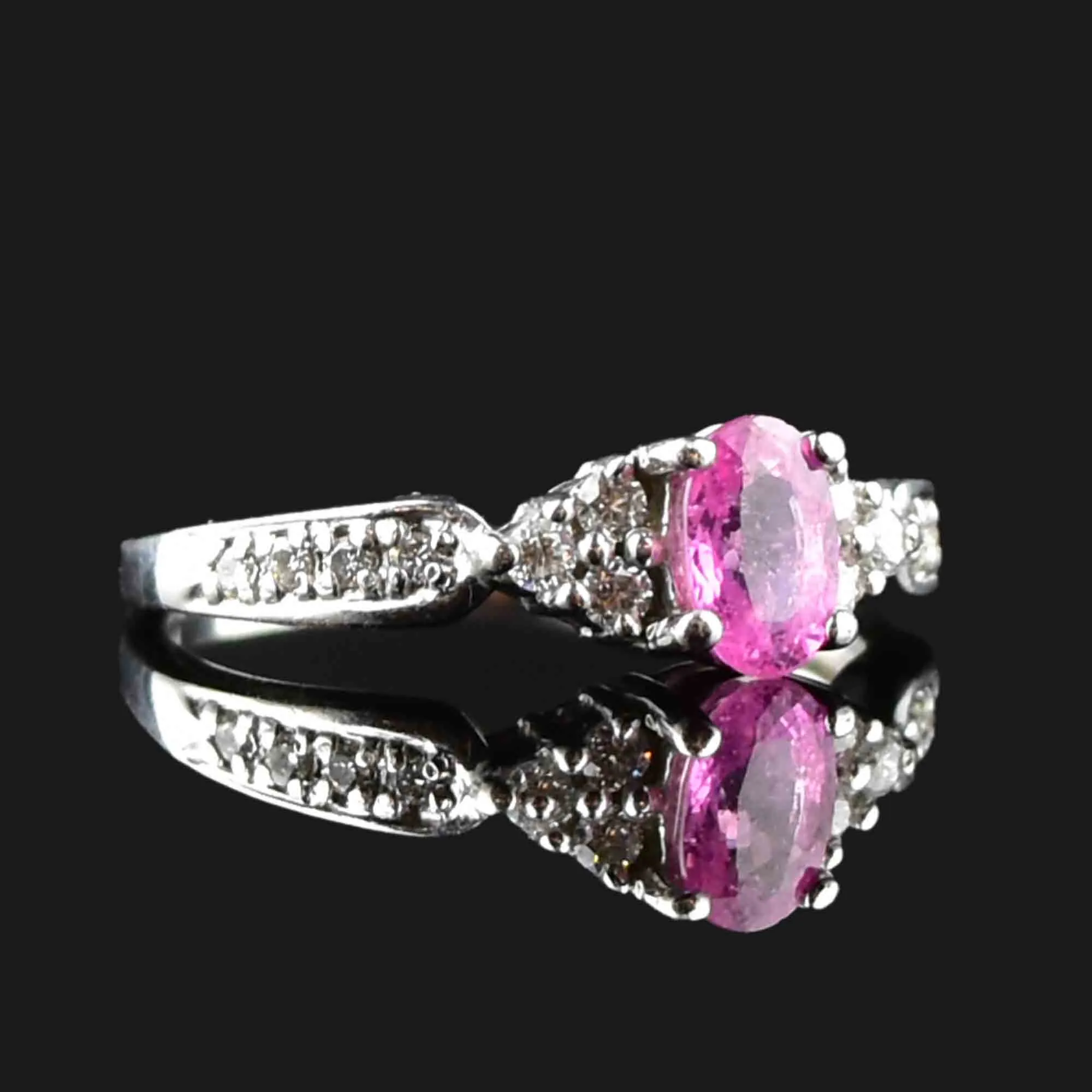 14K White Gold Pink Sapphire Diamond Ring