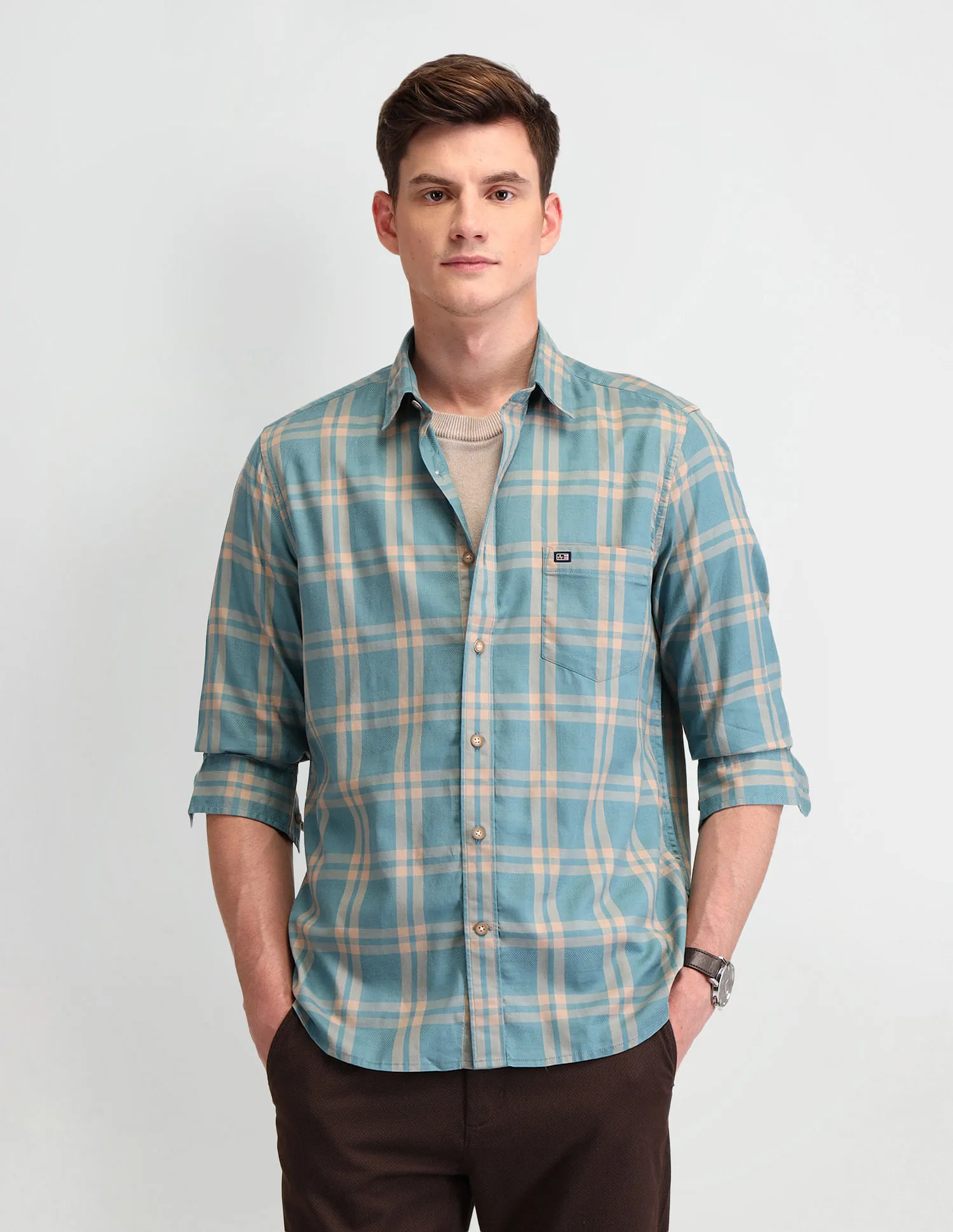 Arrow Sport Tailored Fit Tartan Checks Shirt