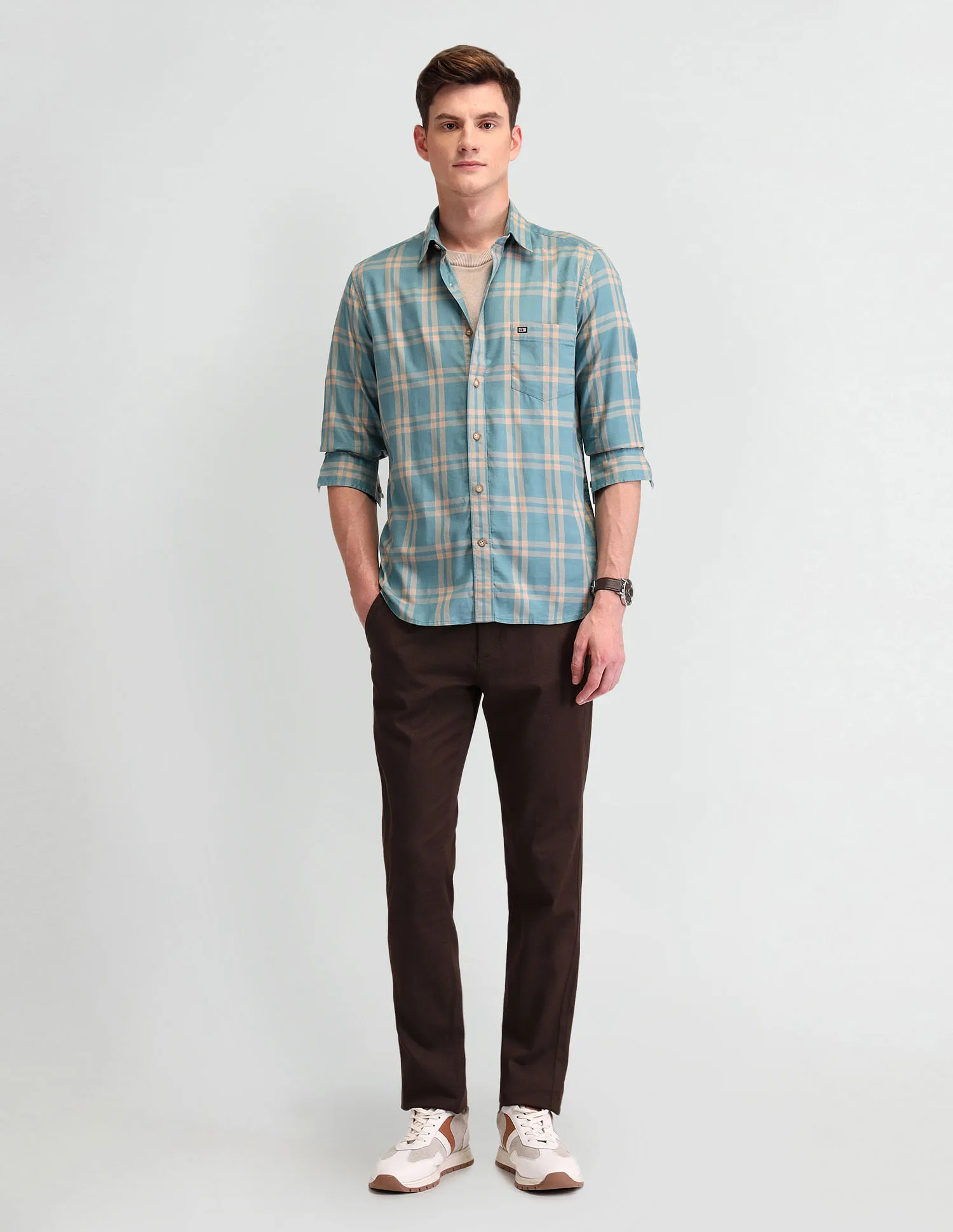 Arrow Sport Tailored Fit Tartan Checks Shirt