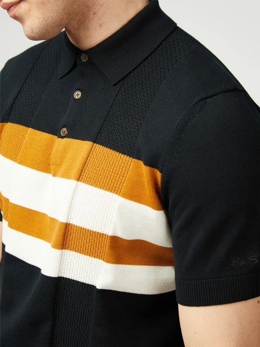 Ben Sherman Chest Stripe Knitted Polo Shirt Black