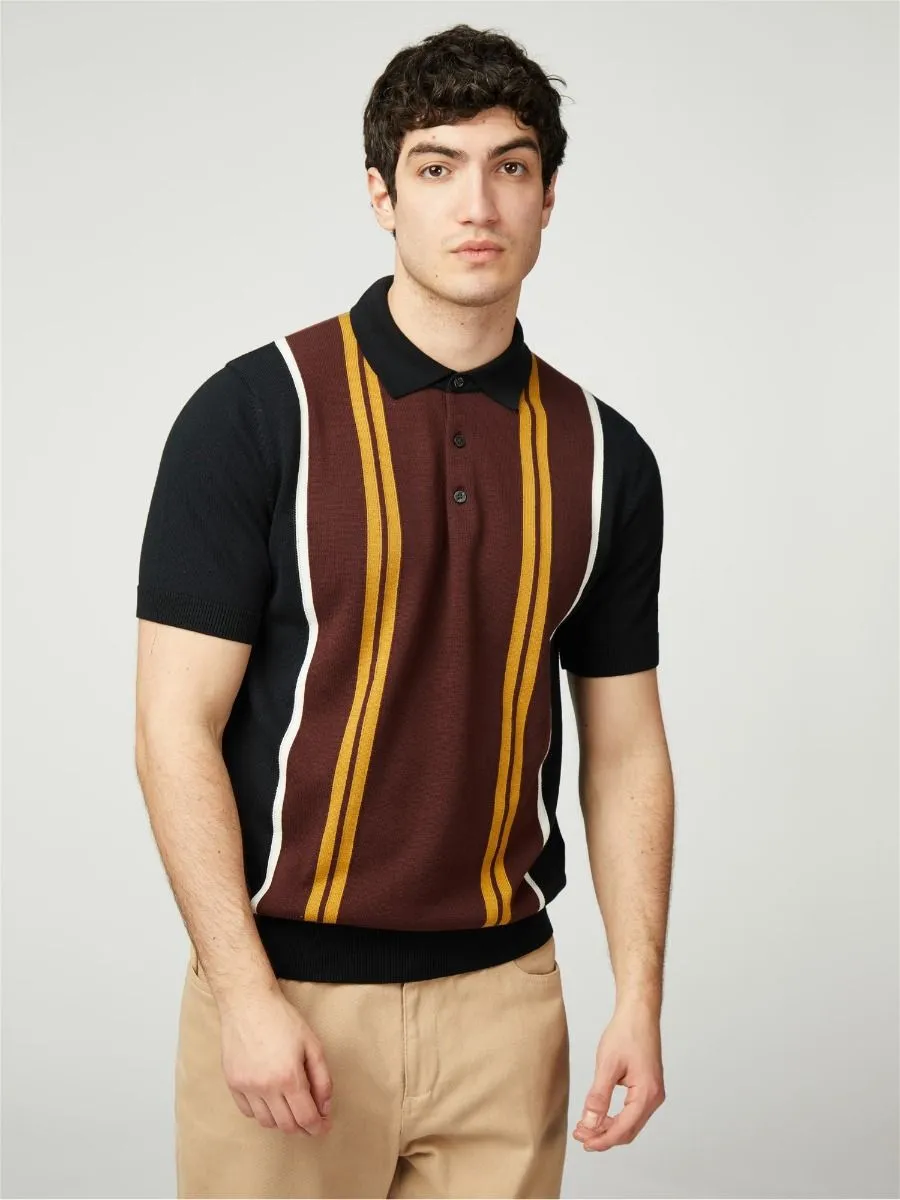 Ben Sherman Verticle Stripe Knitted Polo Shirt Black