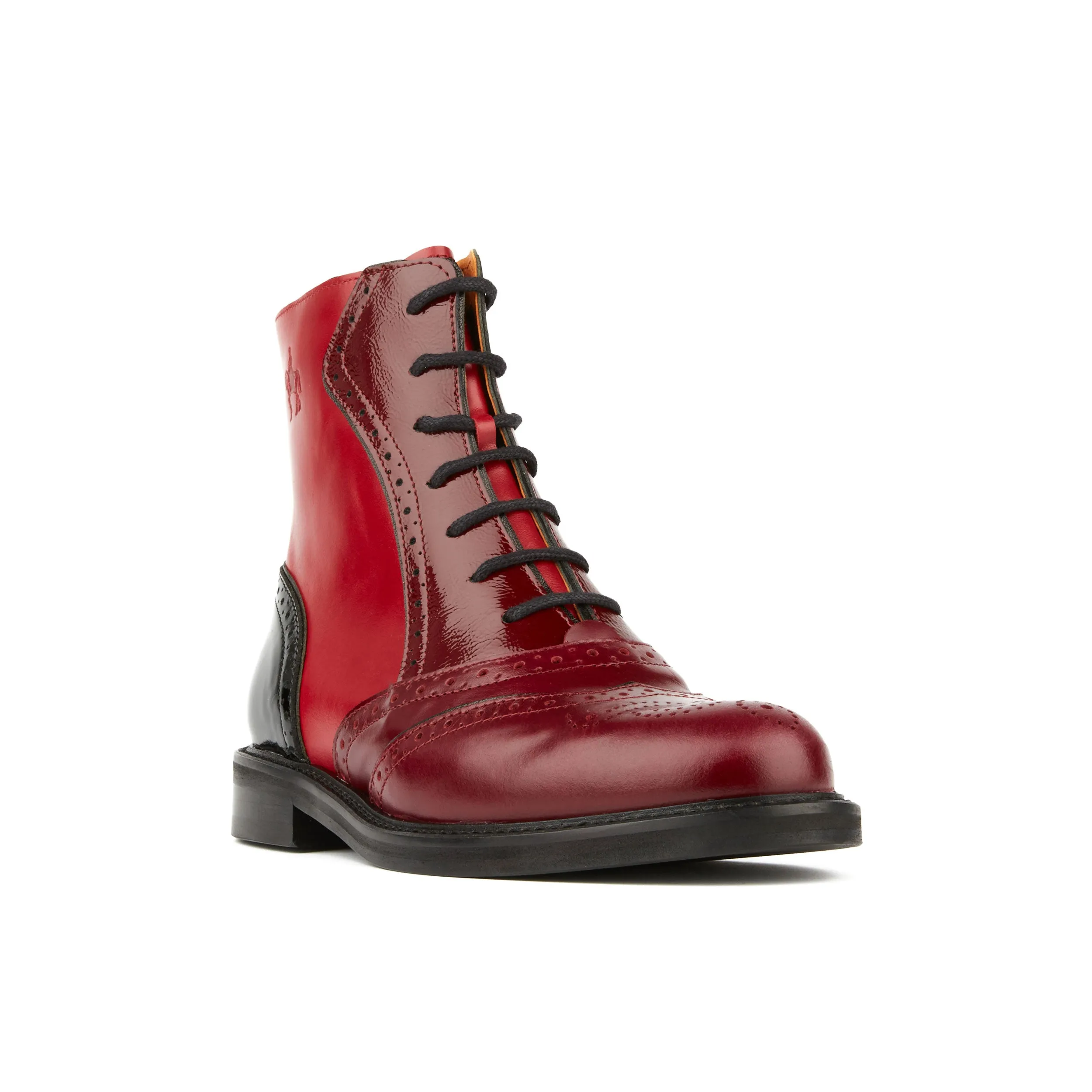 BRICK LANE BOOTS CLARET - Women's dark red leather oxford boot with brogue styling