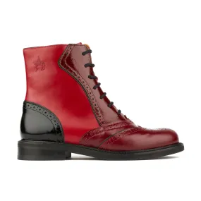 BRICK LANE BOOTS CLARET - Women's dark red leather oxford boot with brogue styling