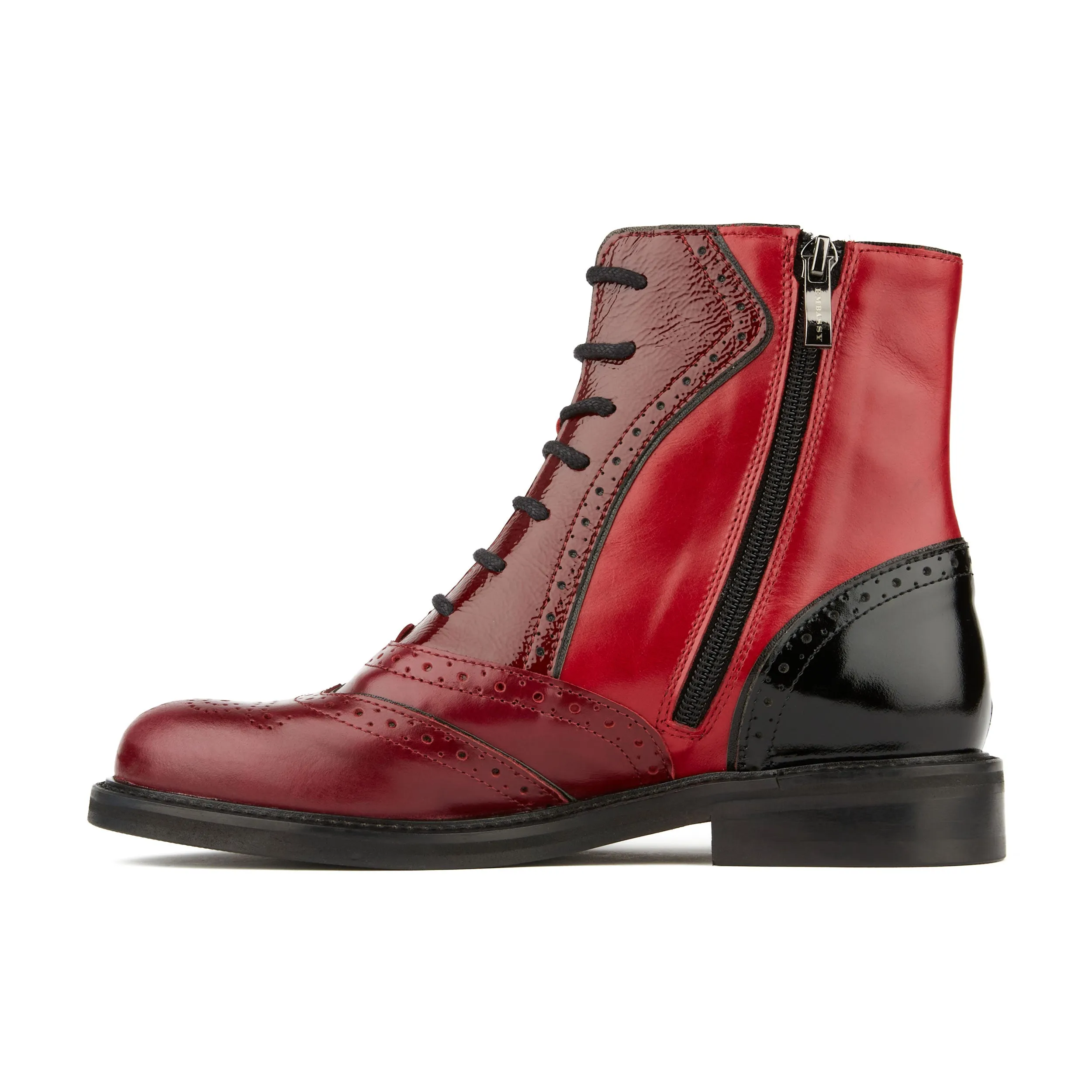 BRICK LANE BOOTS CLARET - Women's dark red leather oxford boot with brogue styling