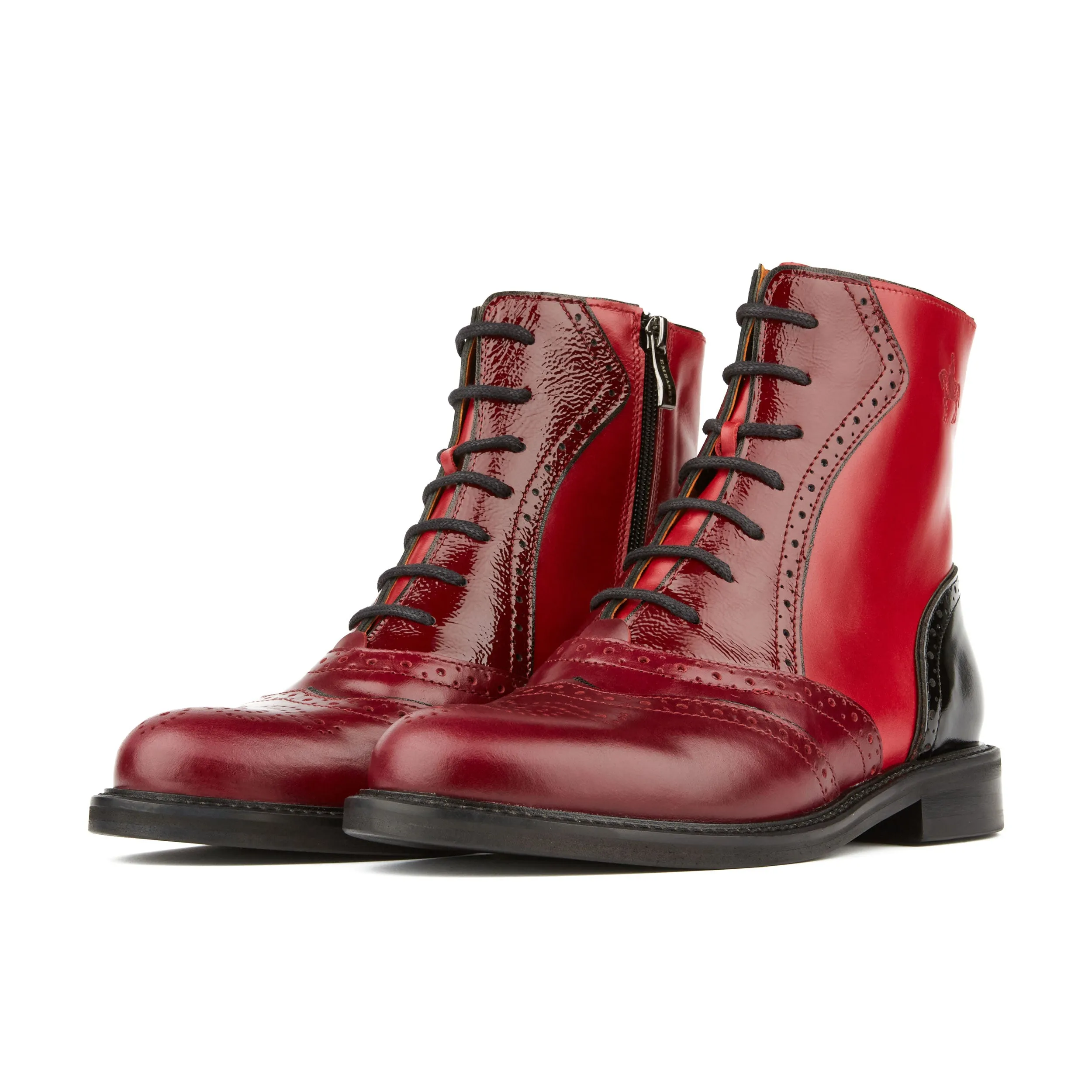 BRICK LANE BOOTS CLARET - Women's dark red leather oxford boot with brogue styling