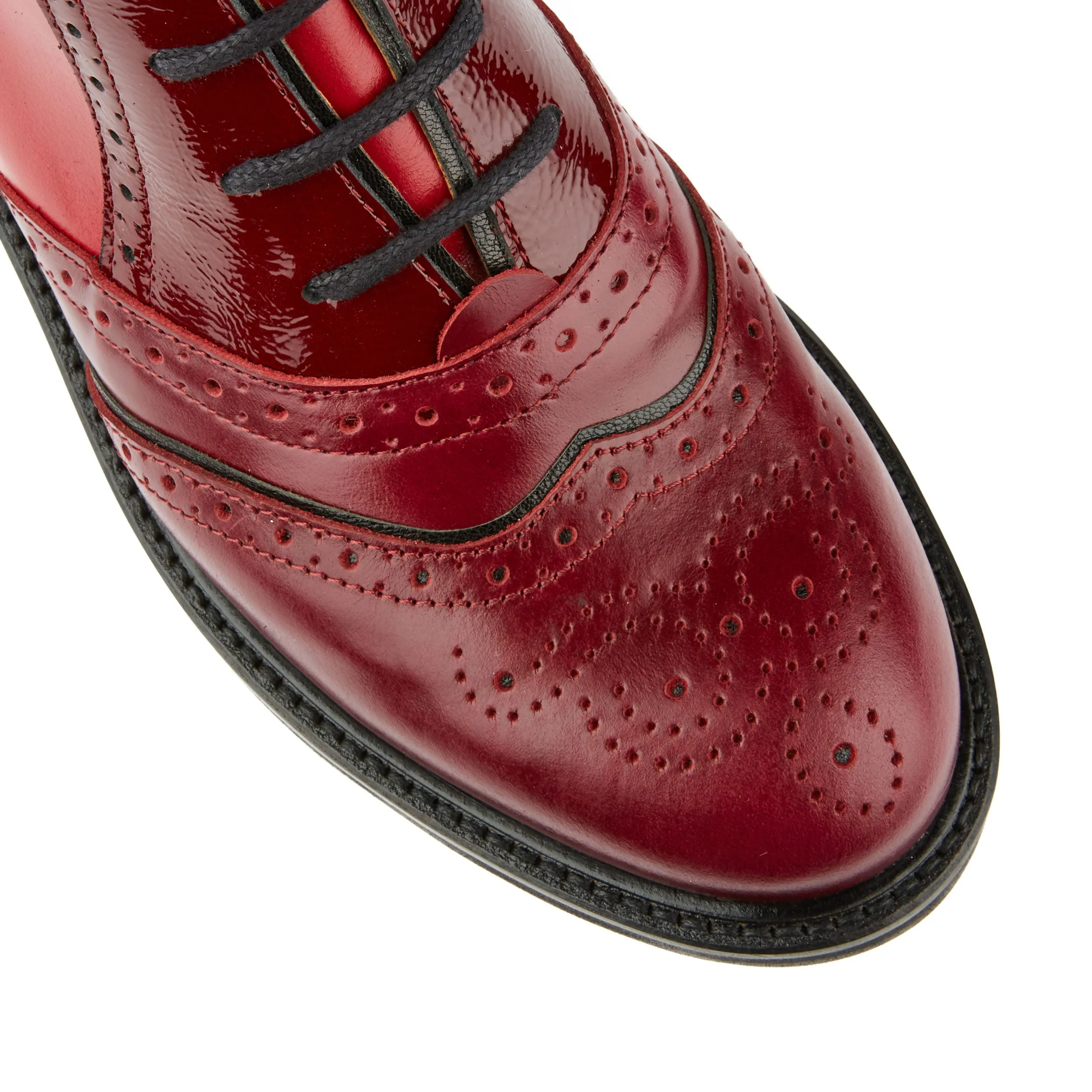 BRICK LANE BOOTS CLARET - Women's dark red leather oxford boot with brogue styling