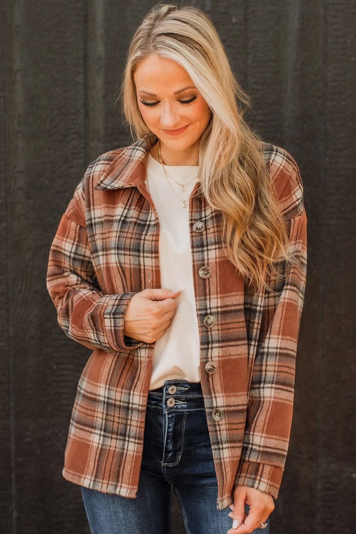 Campfire Nights Plaid Jacket- Rust & Blue