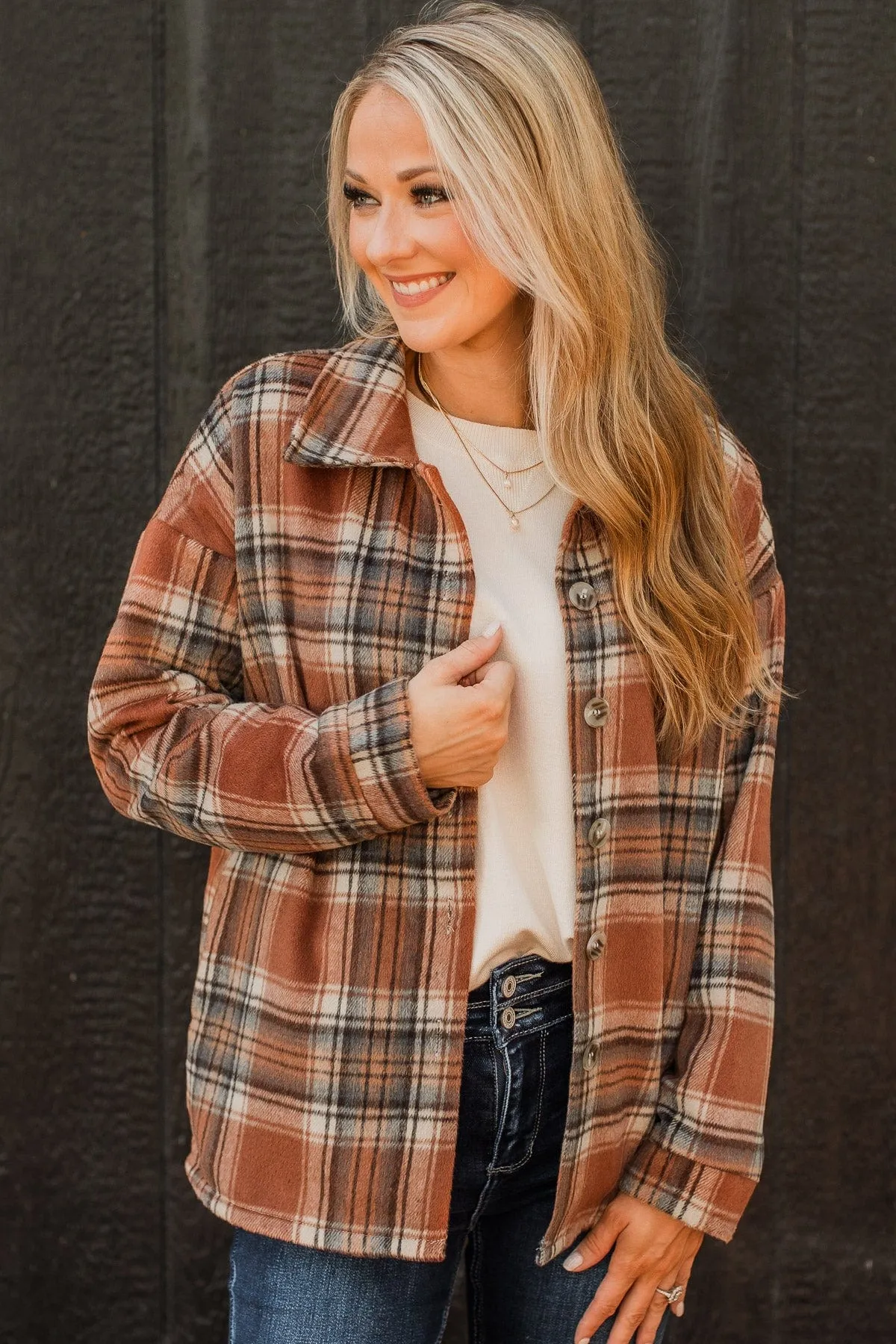 Campfire Nights Plaid Jacket- Rust & Blue