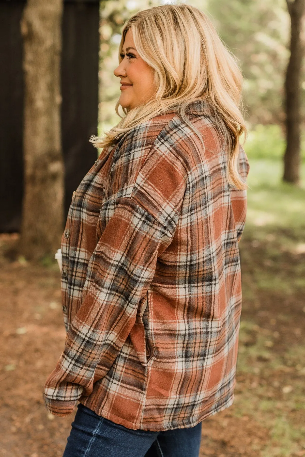 Campfire Nights Plaid Jacket- Rust & Blue