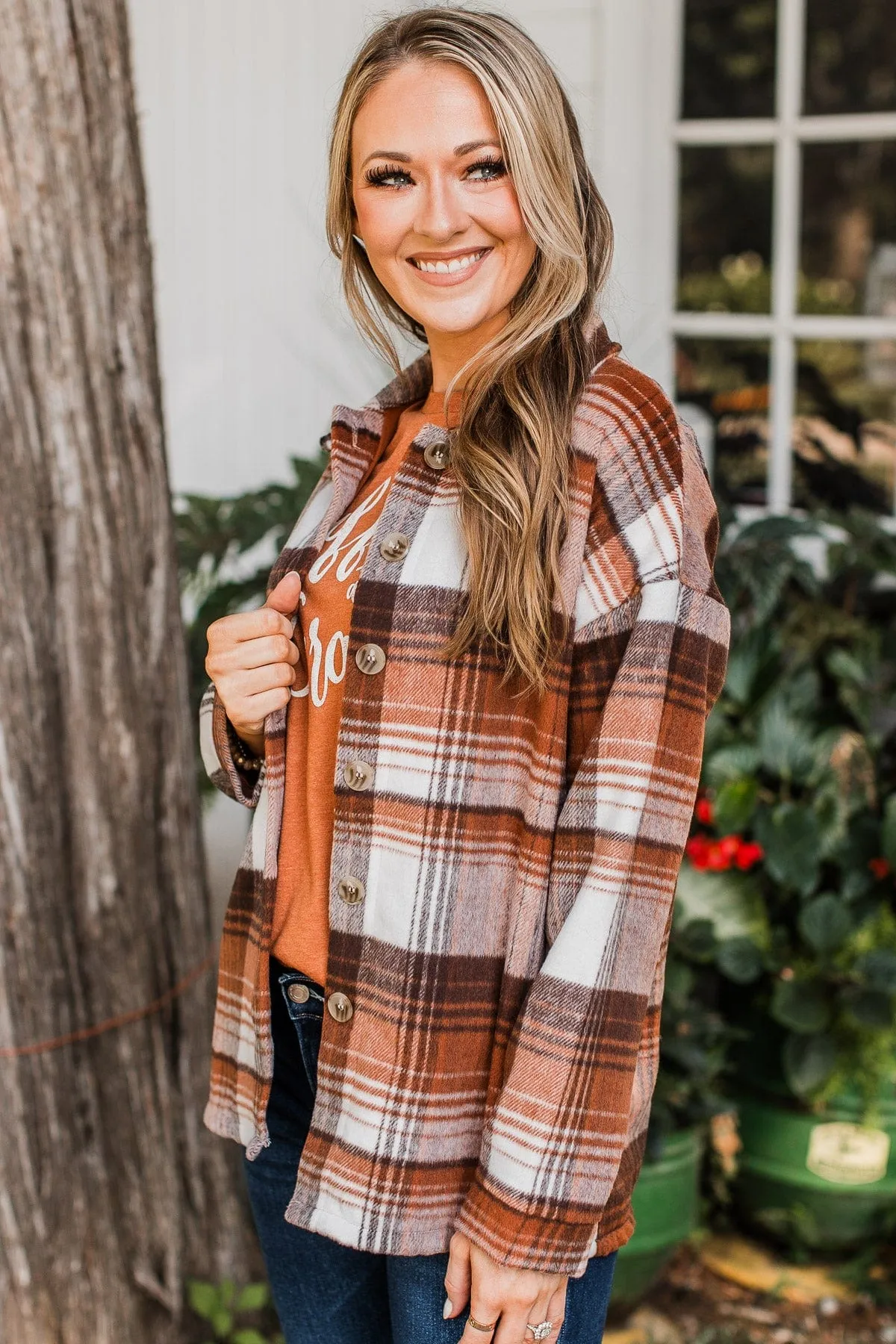 Campfire Nights Plaid Jacket- Rust & Brown