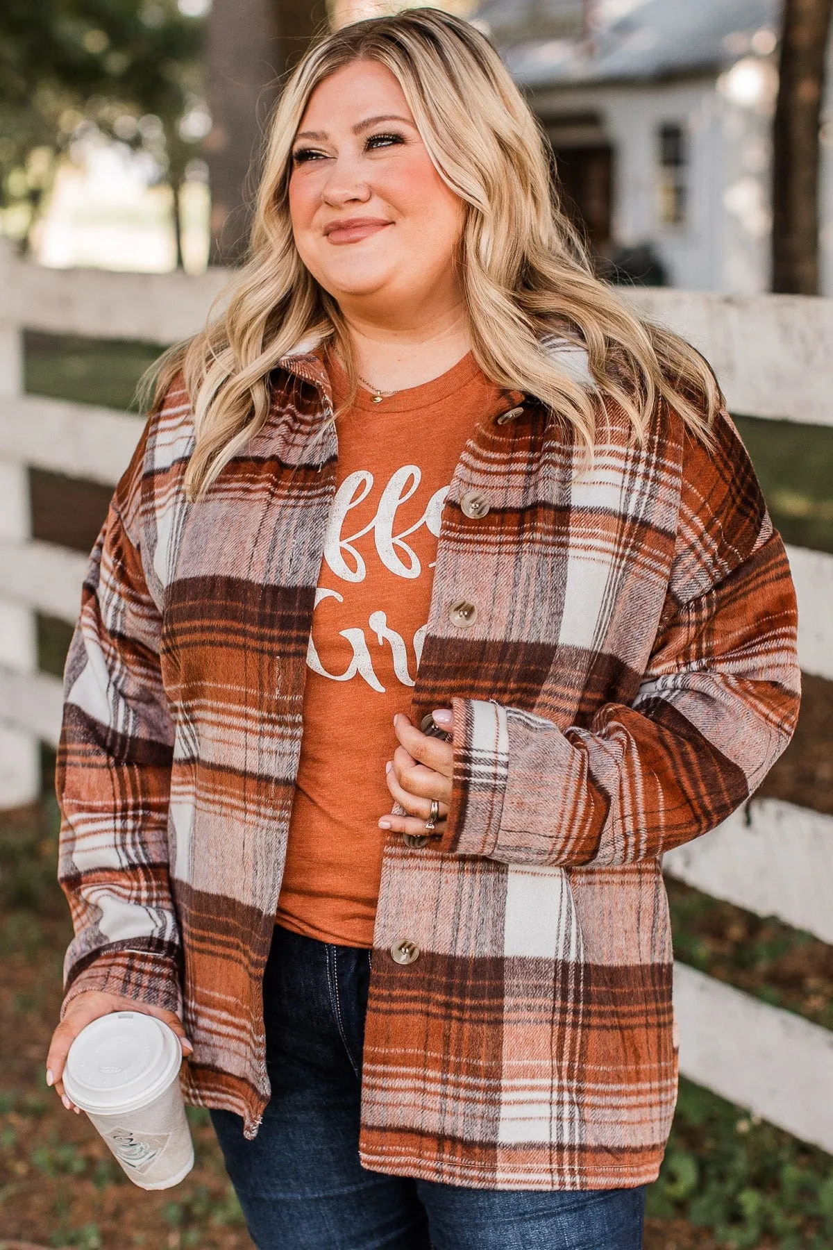 Campfire Nights Plaid Jacket- Rust & Brown