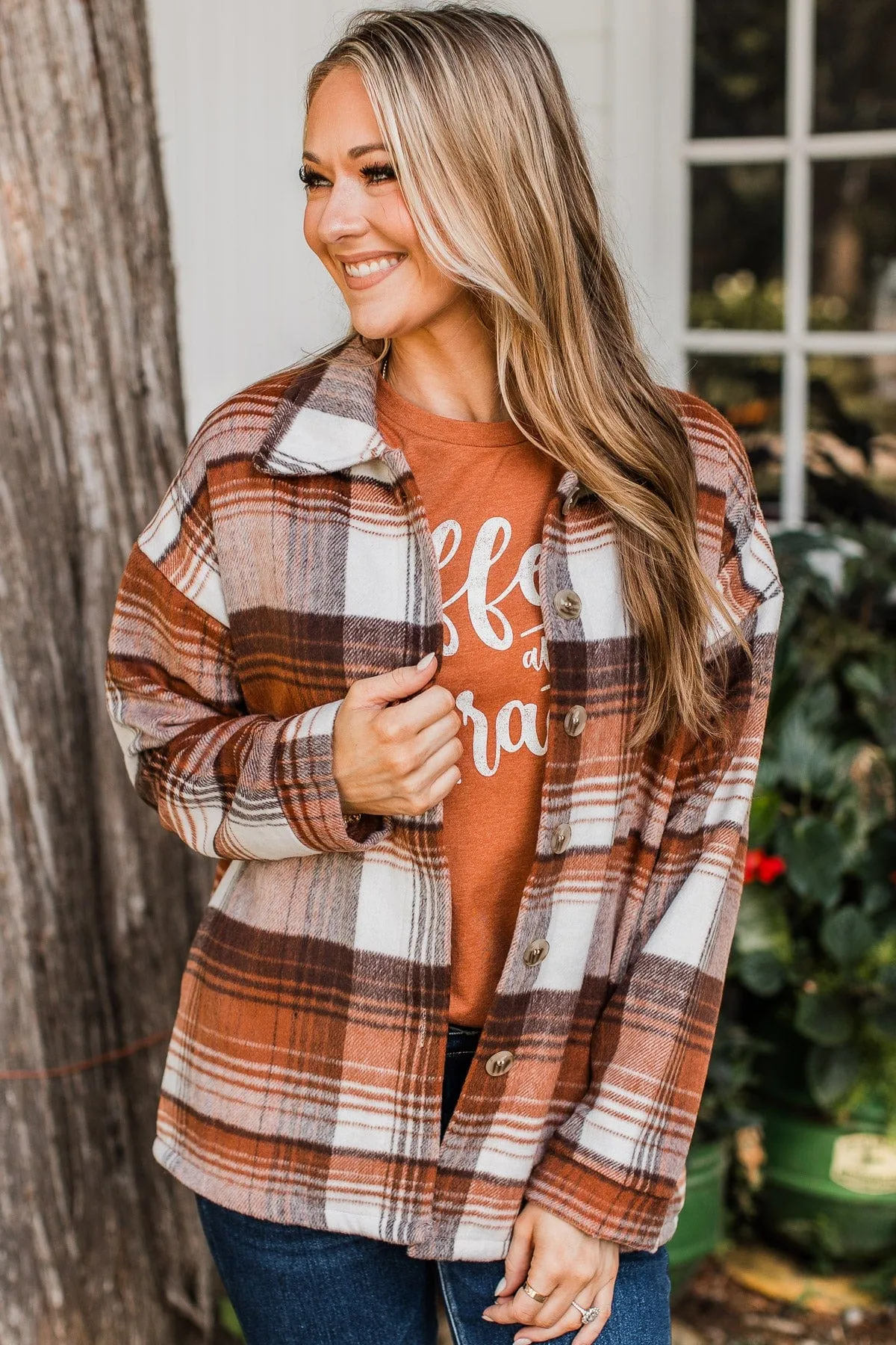 Campfire Nights Plaid Jacket- Rust & Brown