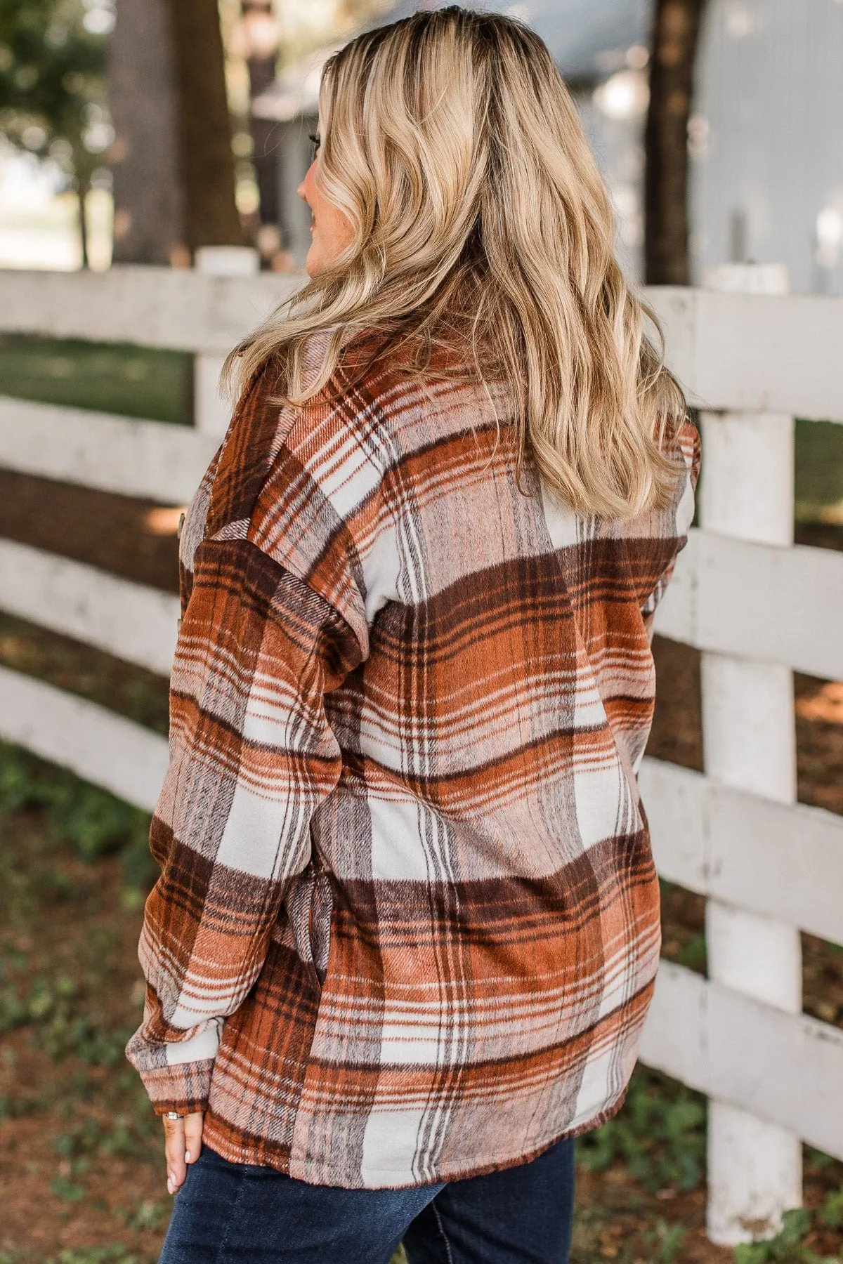 Campfire Nights Plaid Jacket- Rust & Brown