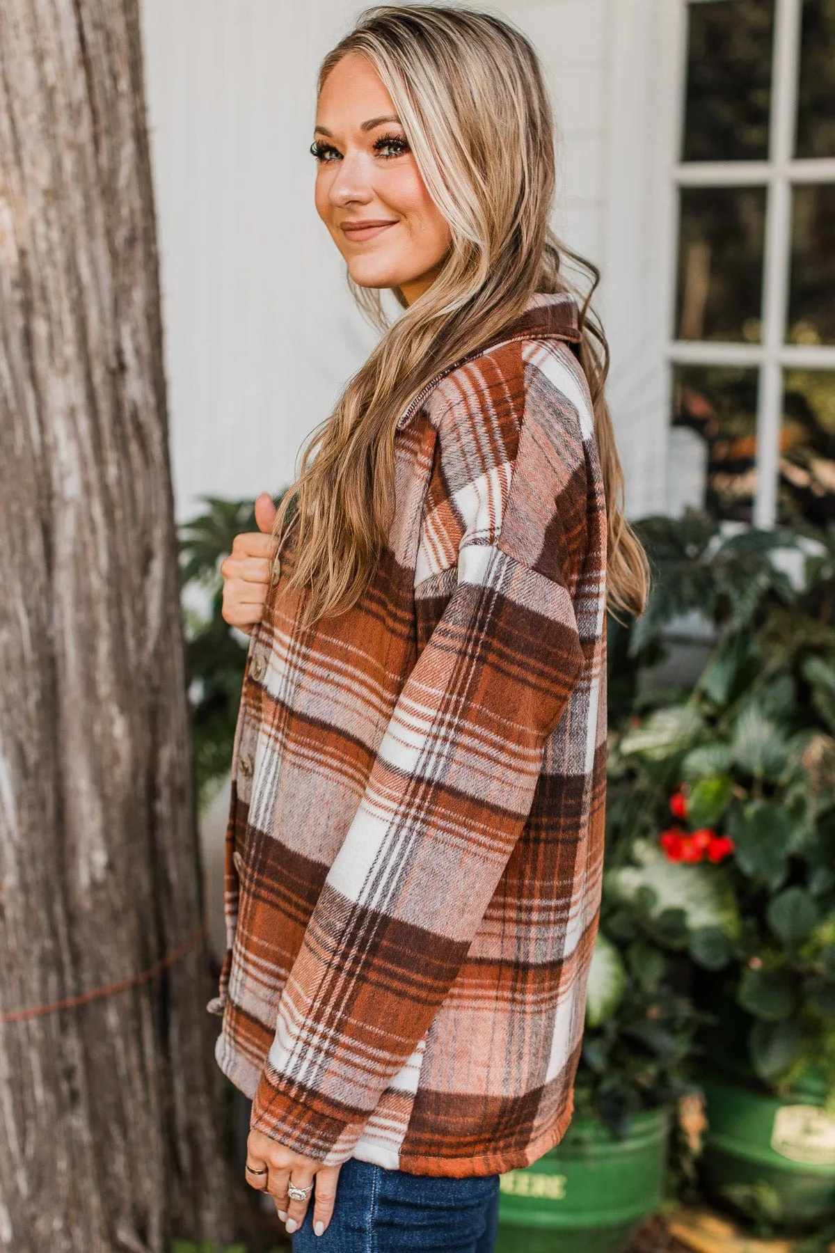 Campfire Nights Plaid Jacket- Rust & Brown