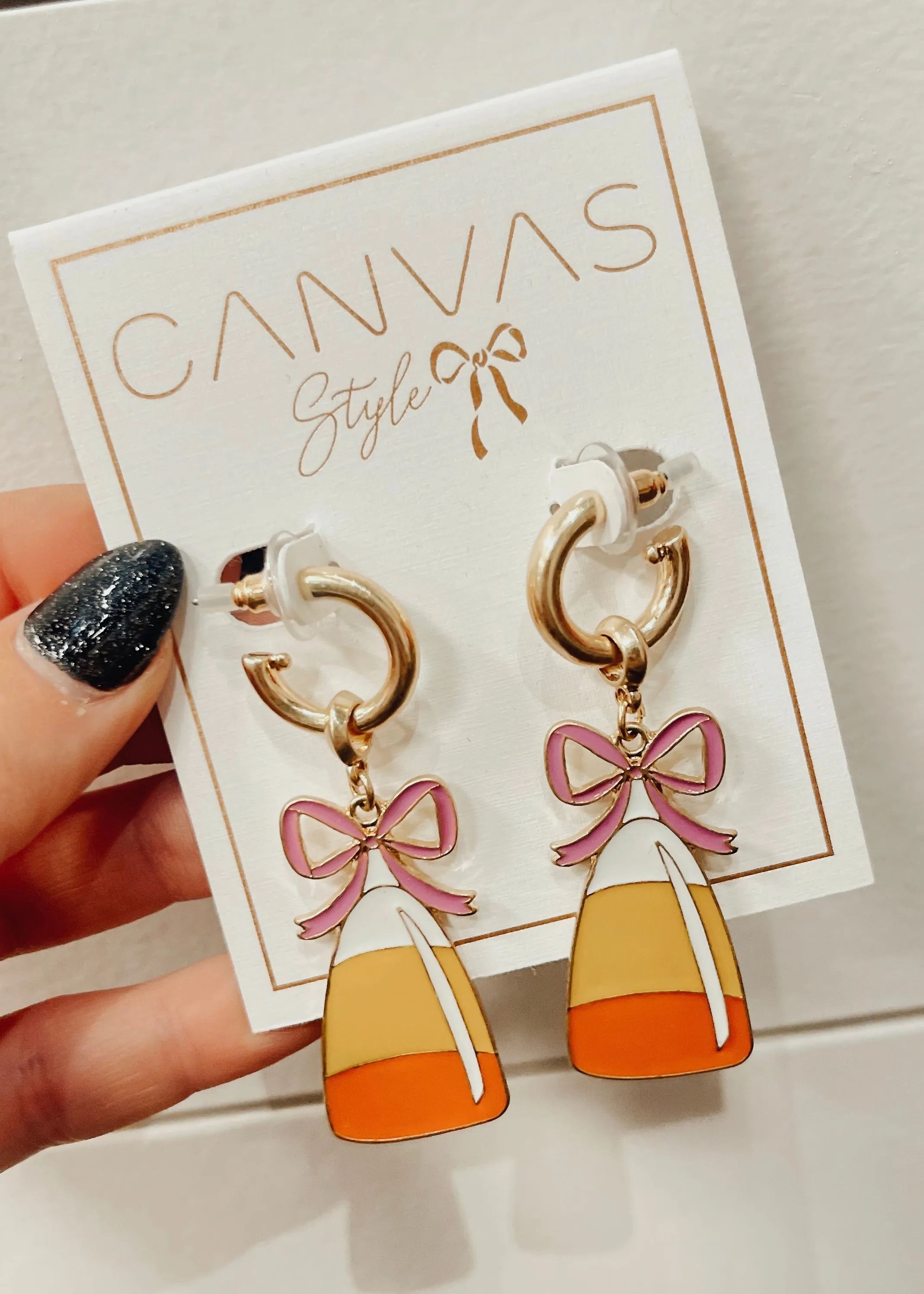 Canvas Enamel Earring | Candy Corn