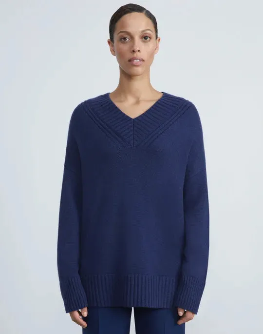 CASHMERE RIBBED V-NECK SWEATER