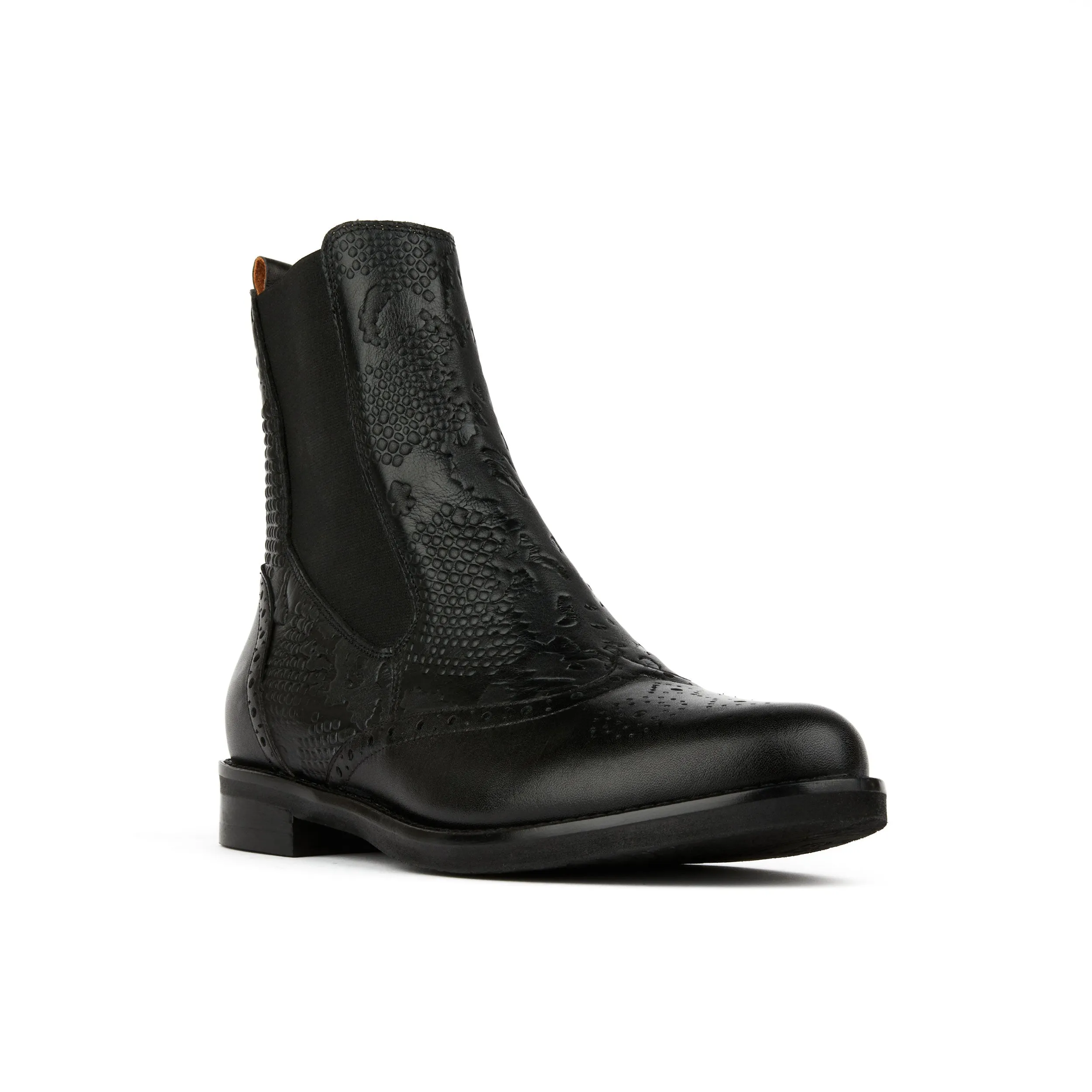 CATHERINE BLACK SNAKE - Women's leather higher chelsea boot with broguing in black