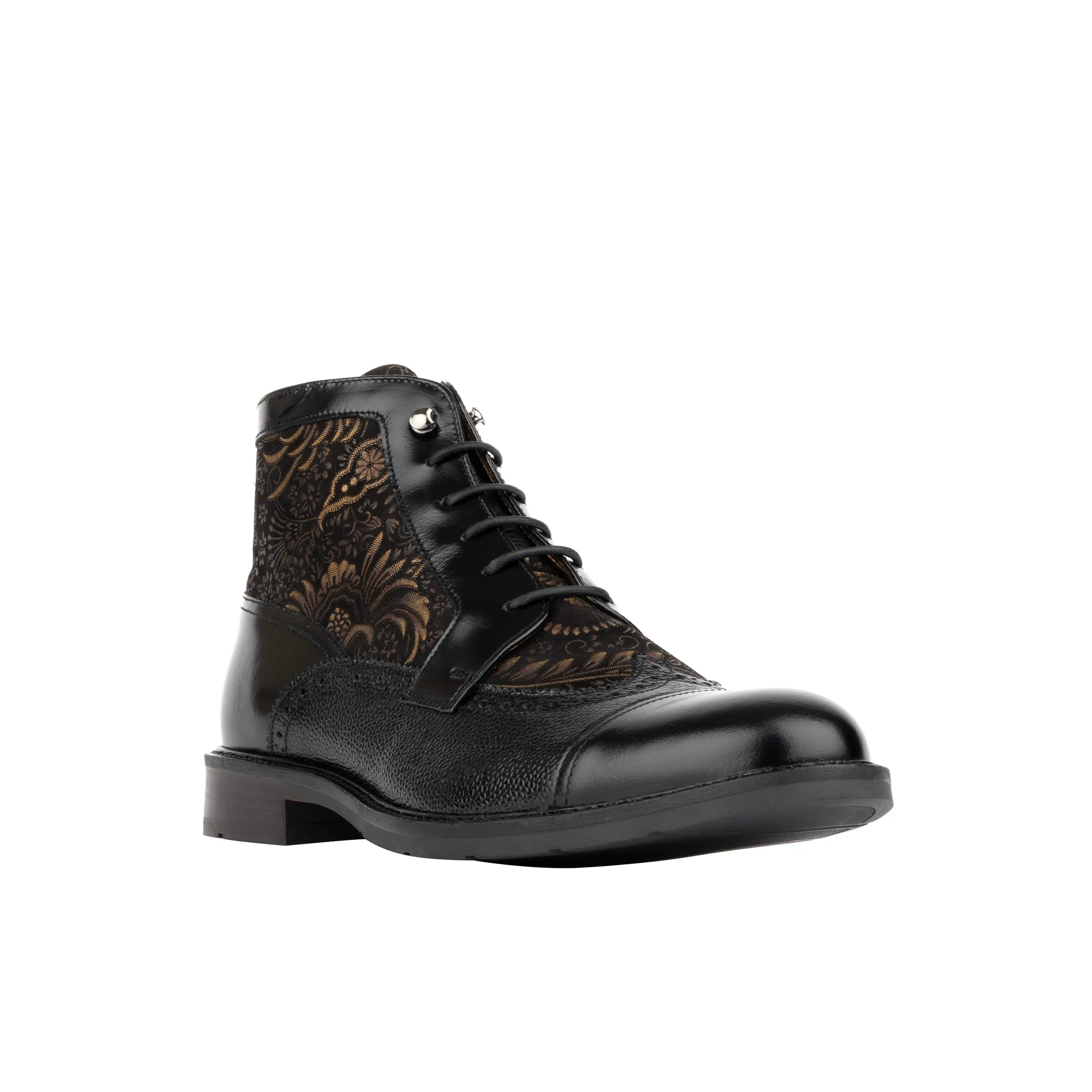 CHARLES BLACK & GOLD - Men's toe cap dressy leather boot with zip and broguing