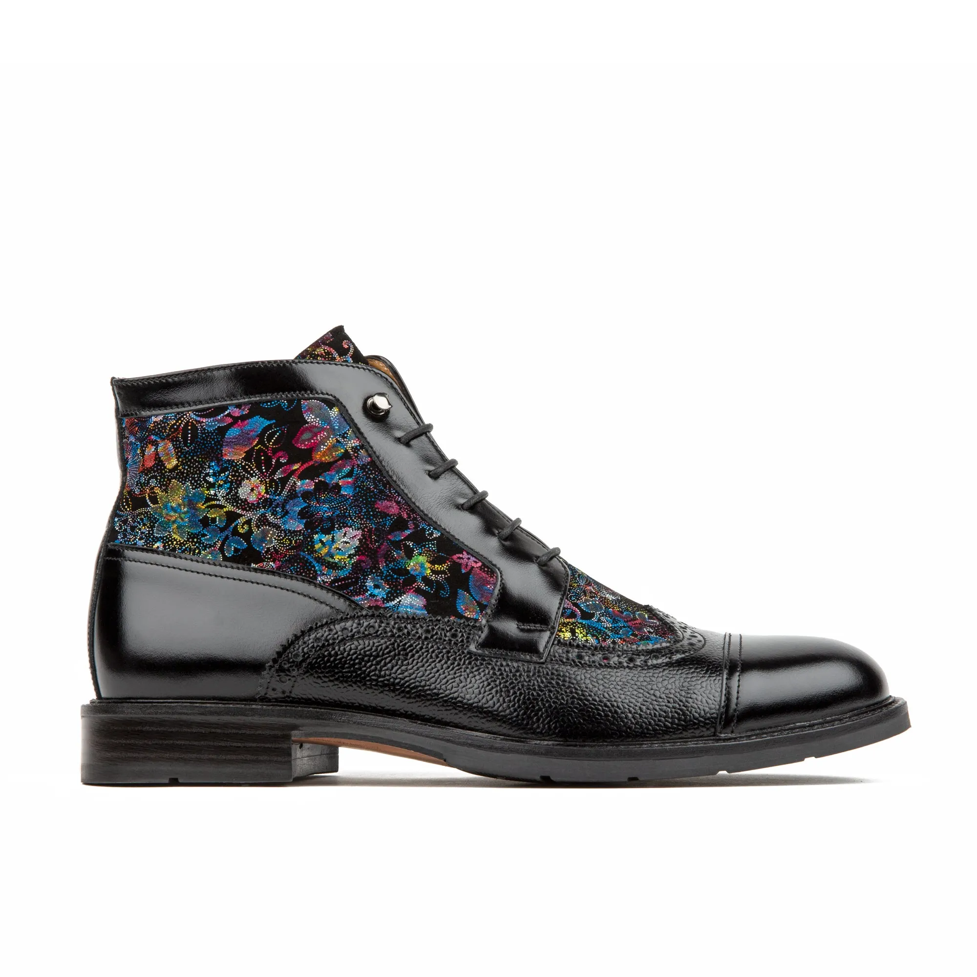 CHARLES BLACK FLOWER - Men's lace up and zip up dressy leather boot