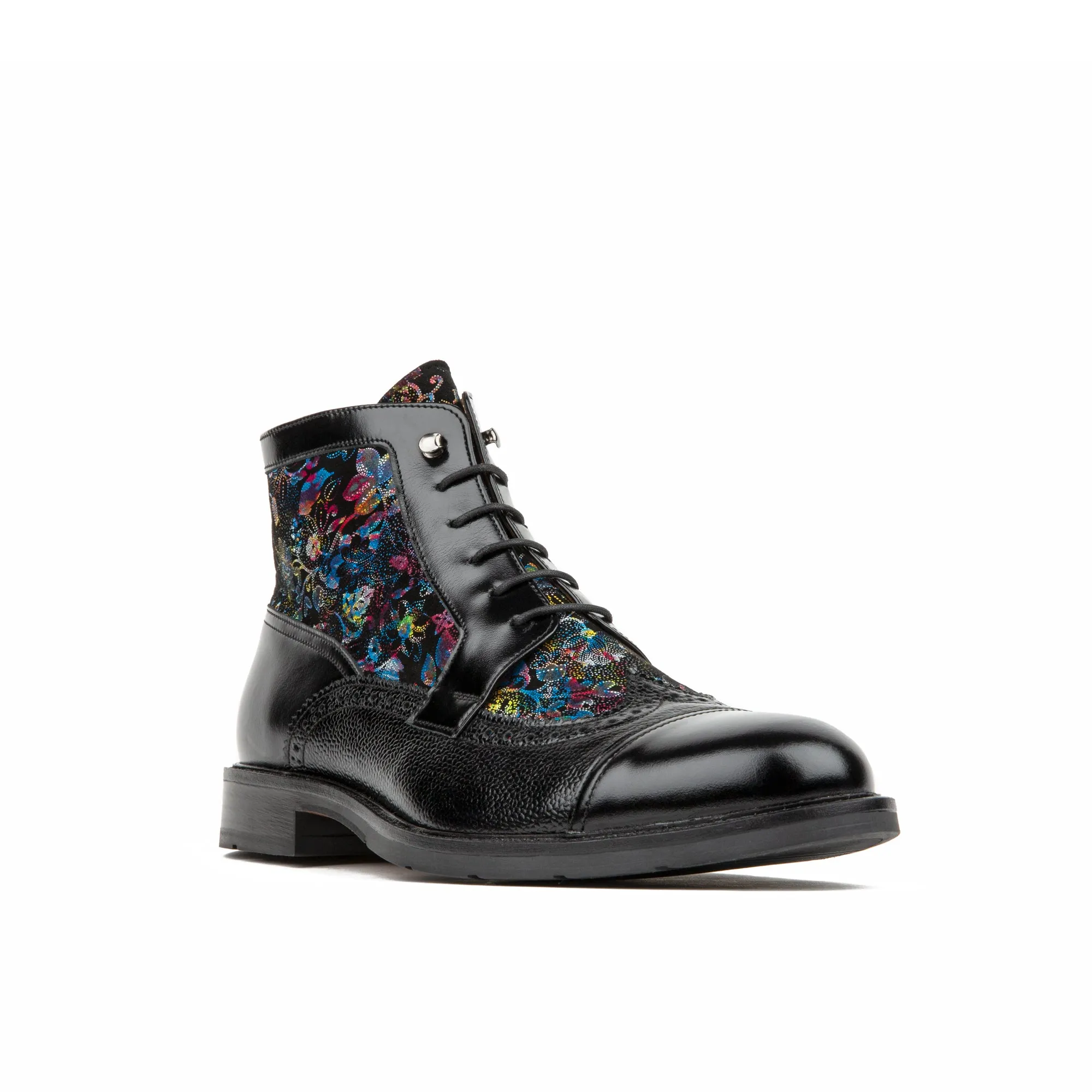 CHARLES BLACK FLOWER - Men's lace up and zip up dressy leather boot