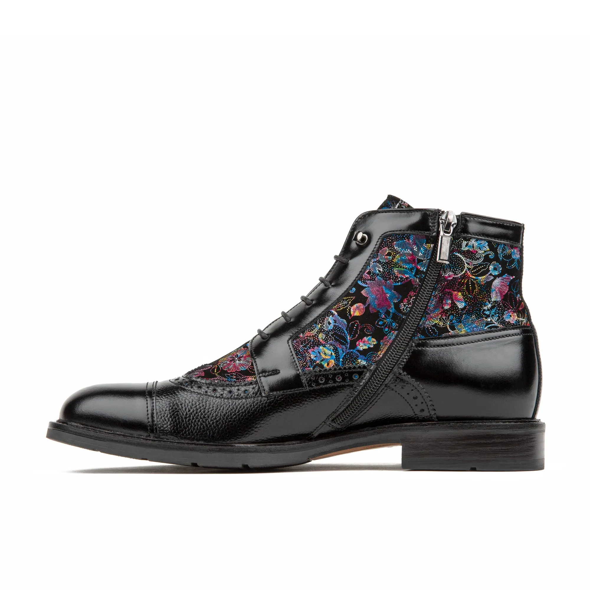 CHARLES BLACK FLOWER - Men's lace up and zip up dressy leather boot