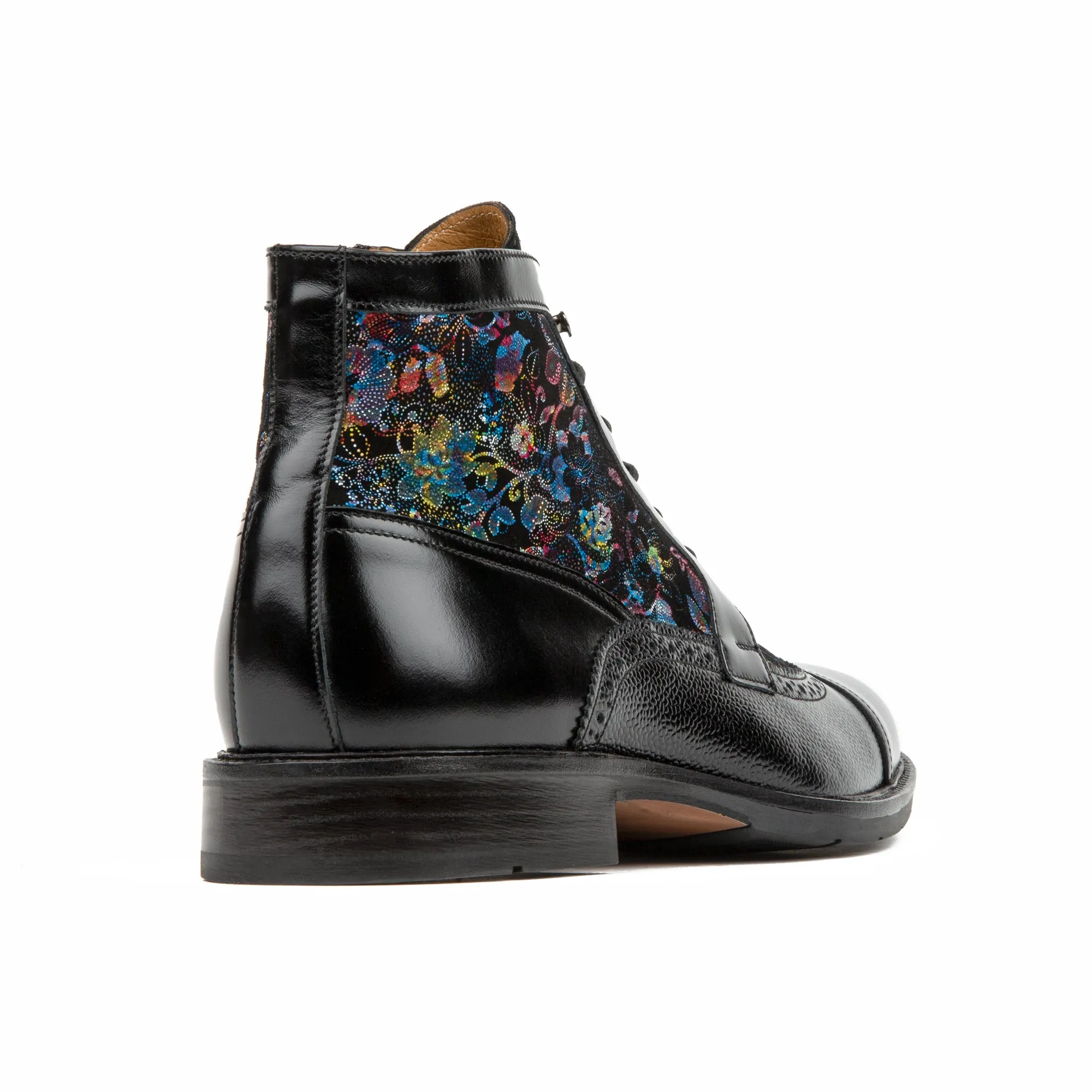 CHARLES BLACK FLOWER - Men's lace up and zip up dressy leather boot