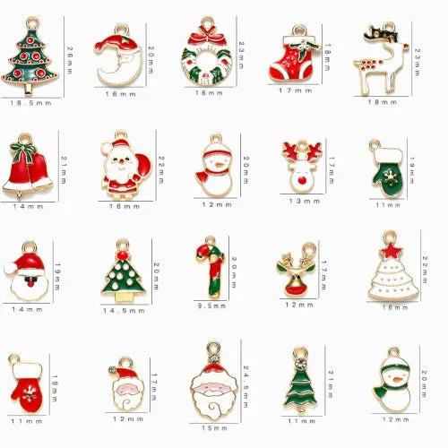 Charms, Christmas Theme, Assorted, Enameled, Gold Plated, Alloy, 17-29mm