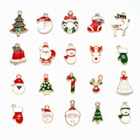 Charms, Christmas Theme, Assorted, Enameled, Gold Plated, Alloy, 17-29mm