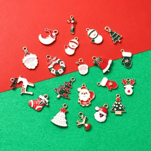 Charms, Christmas Theme, Assorted, Enameled, Gold Plated, Alloy, 17-29mm