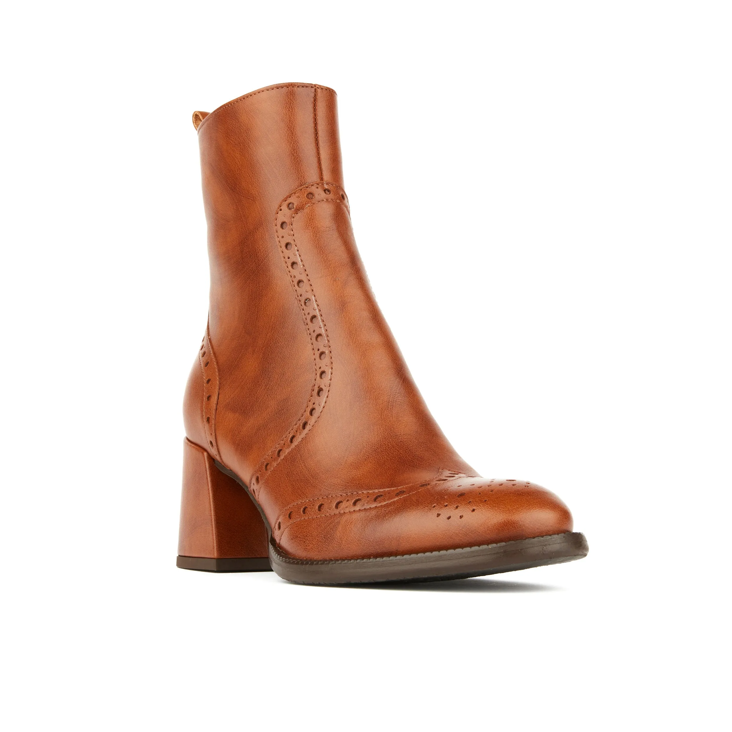 CHLOE BROWN - Women's block heel higher ankle leather boot with side zip