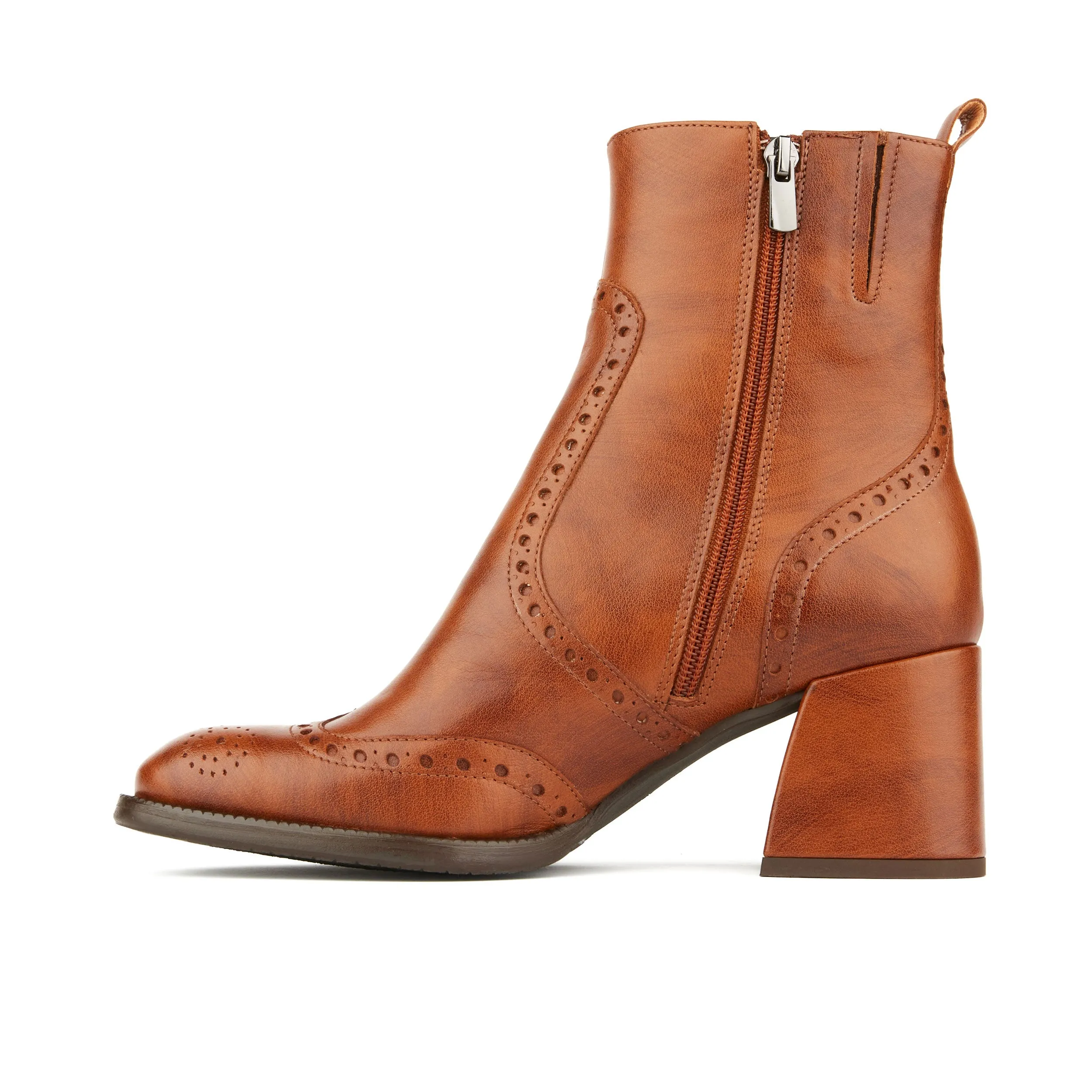 CHLOE BROWN - Women's block heel higher ankle leather boot with side zip