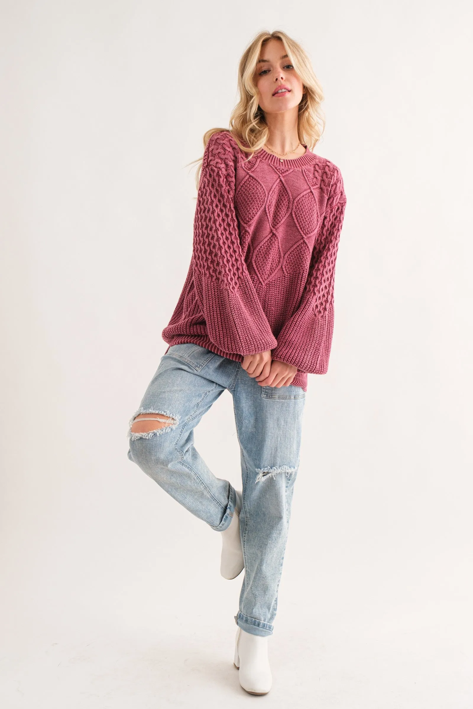 Classic Feelings Textured Sweater - Wine