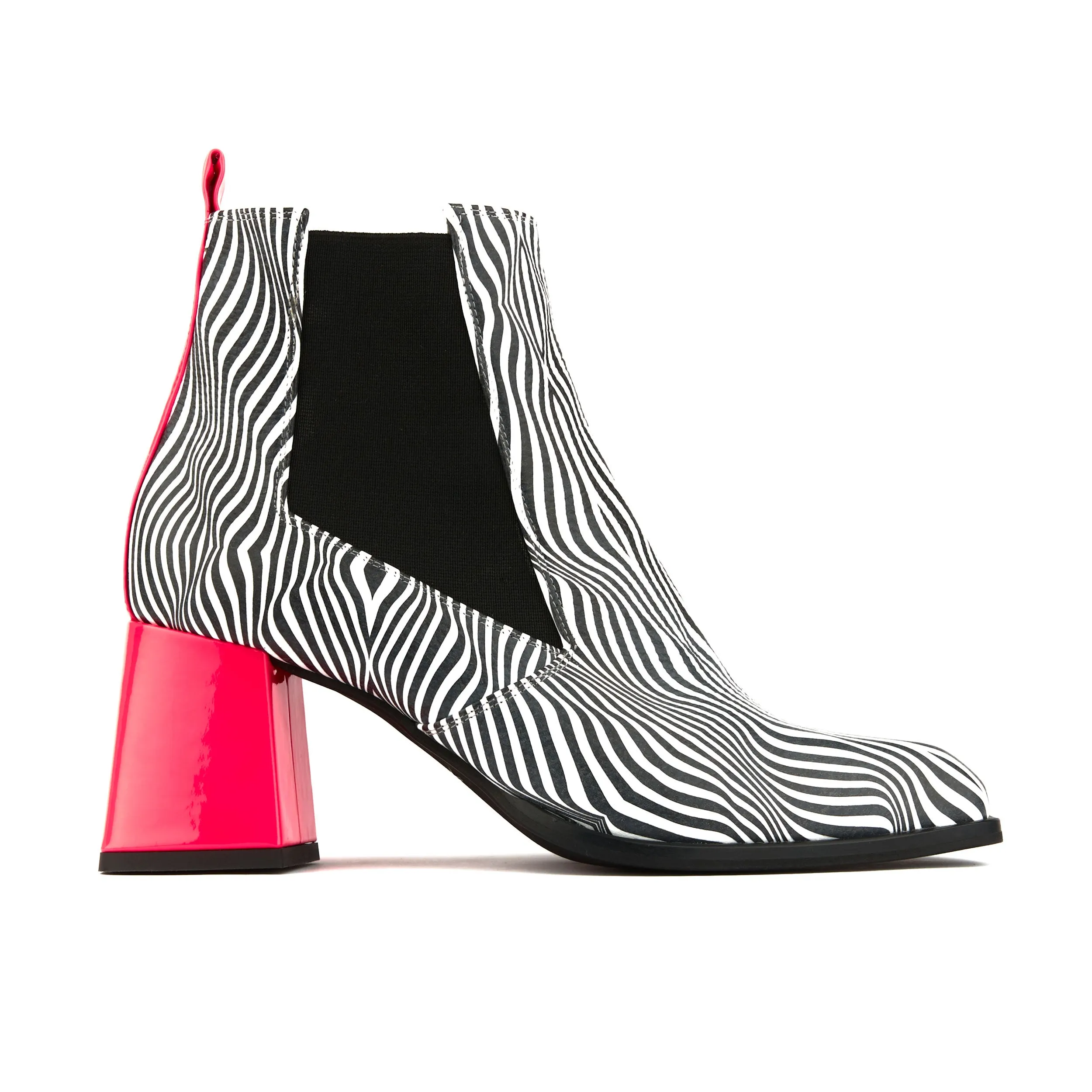 CLAUDIA MINI ZEBRA - Women's Italian leather square toe block heel chelsea boot