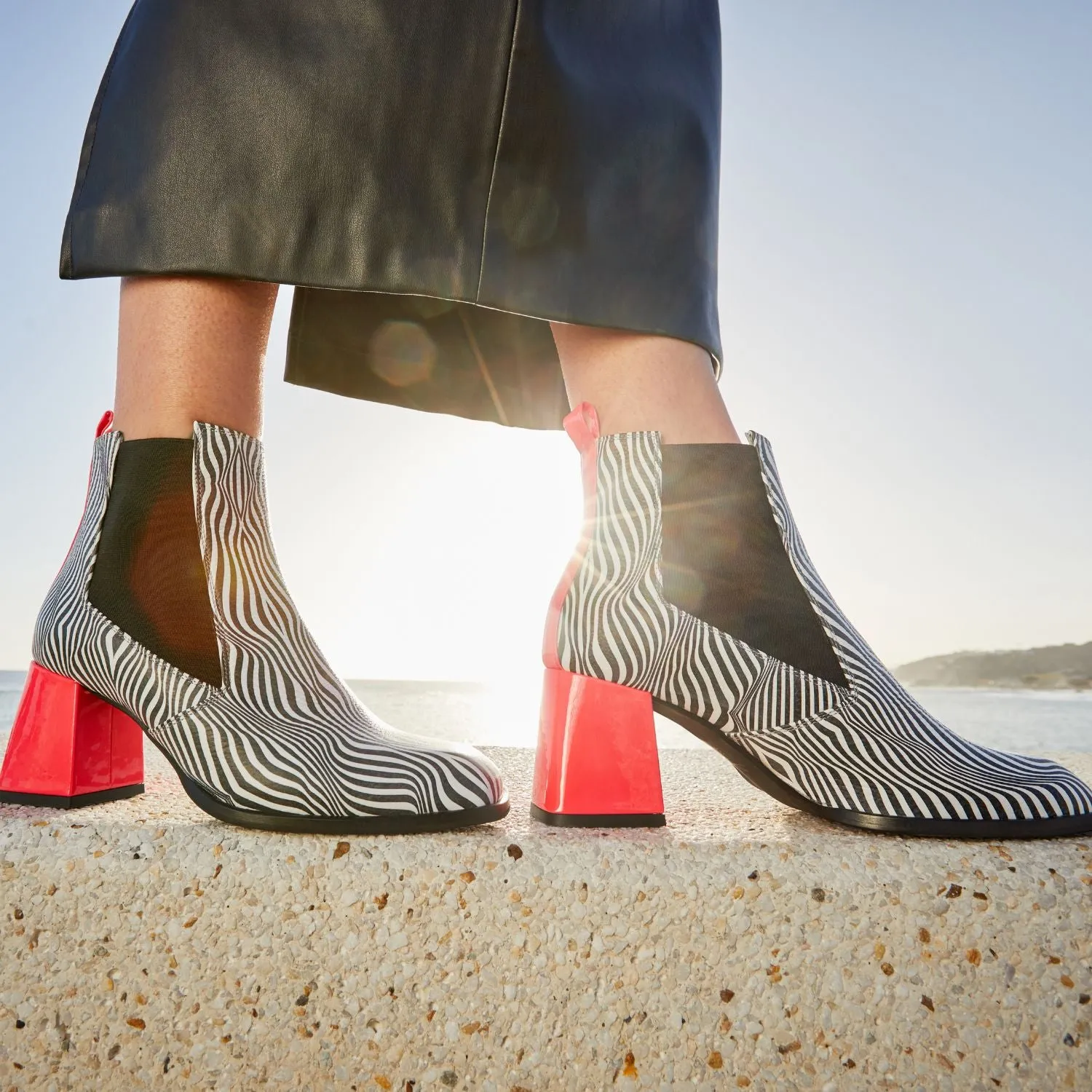 CLAUDIA MINI ZEBRA - Women's Italian leather square toe block heel chelsea boot