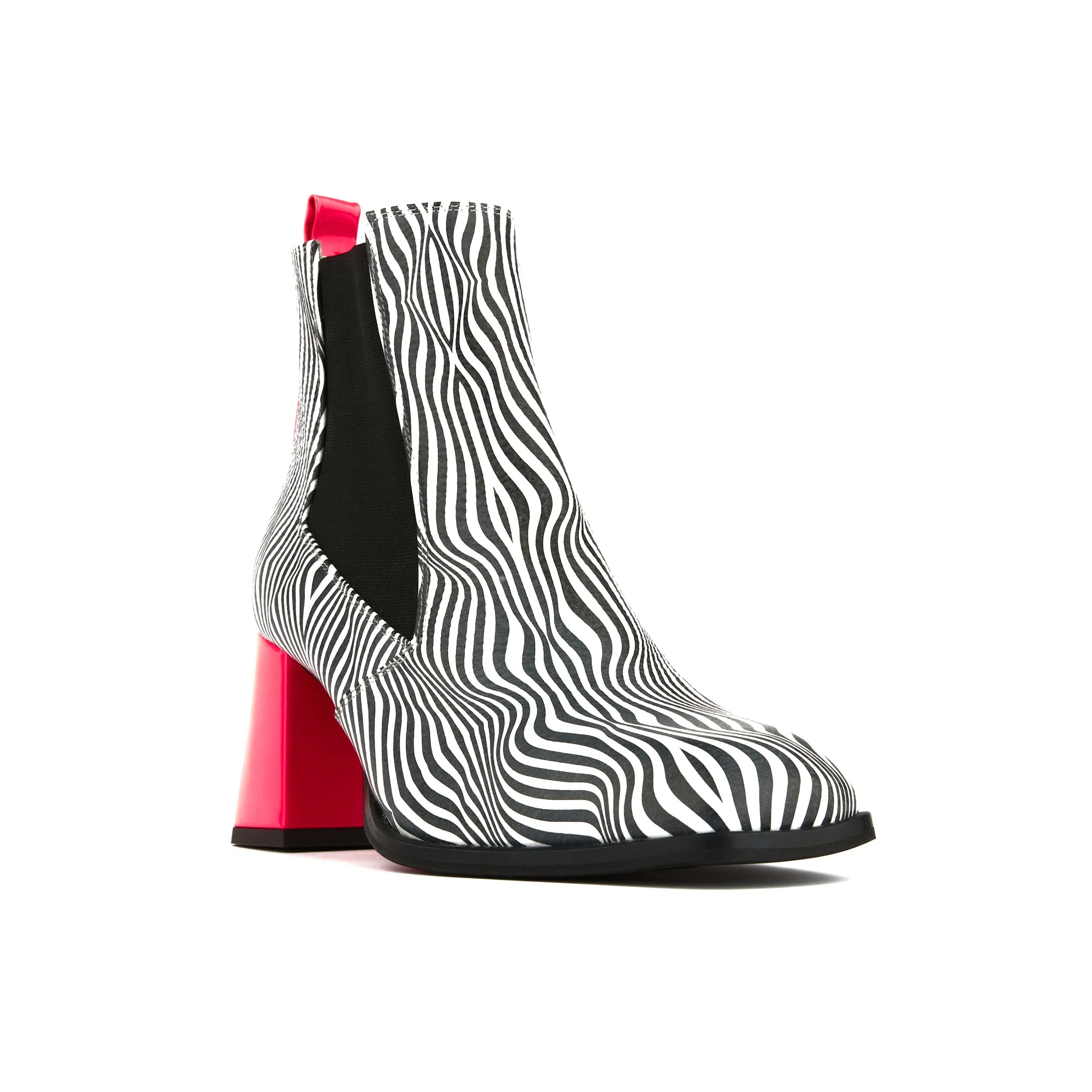 CLAUDIA MINI ZEBRA - Women's Italian leather square toe block heel chelsea boot