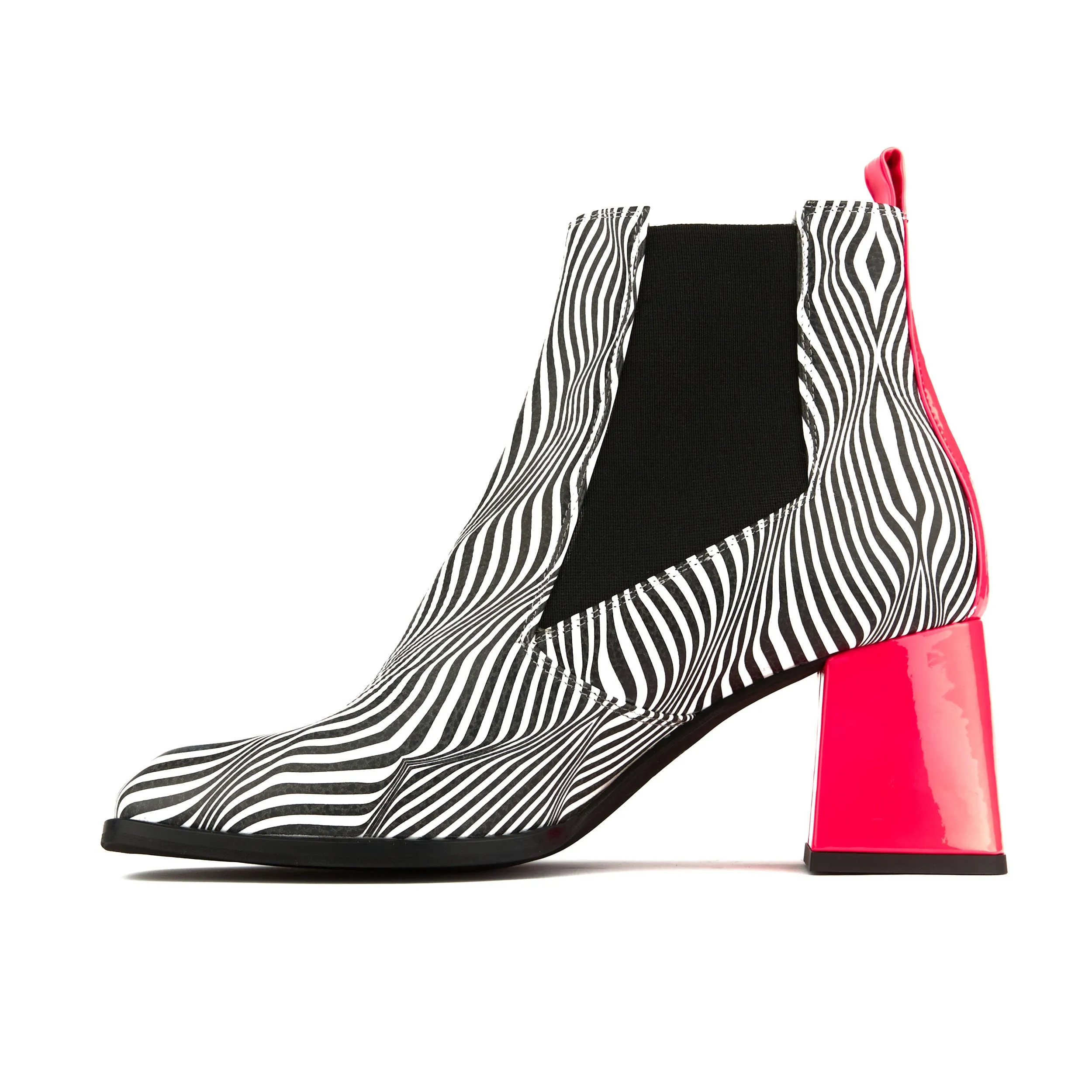 CLAUDIA MINI ZEBRA - Women's Italian leather square toe block heel chelsea boot