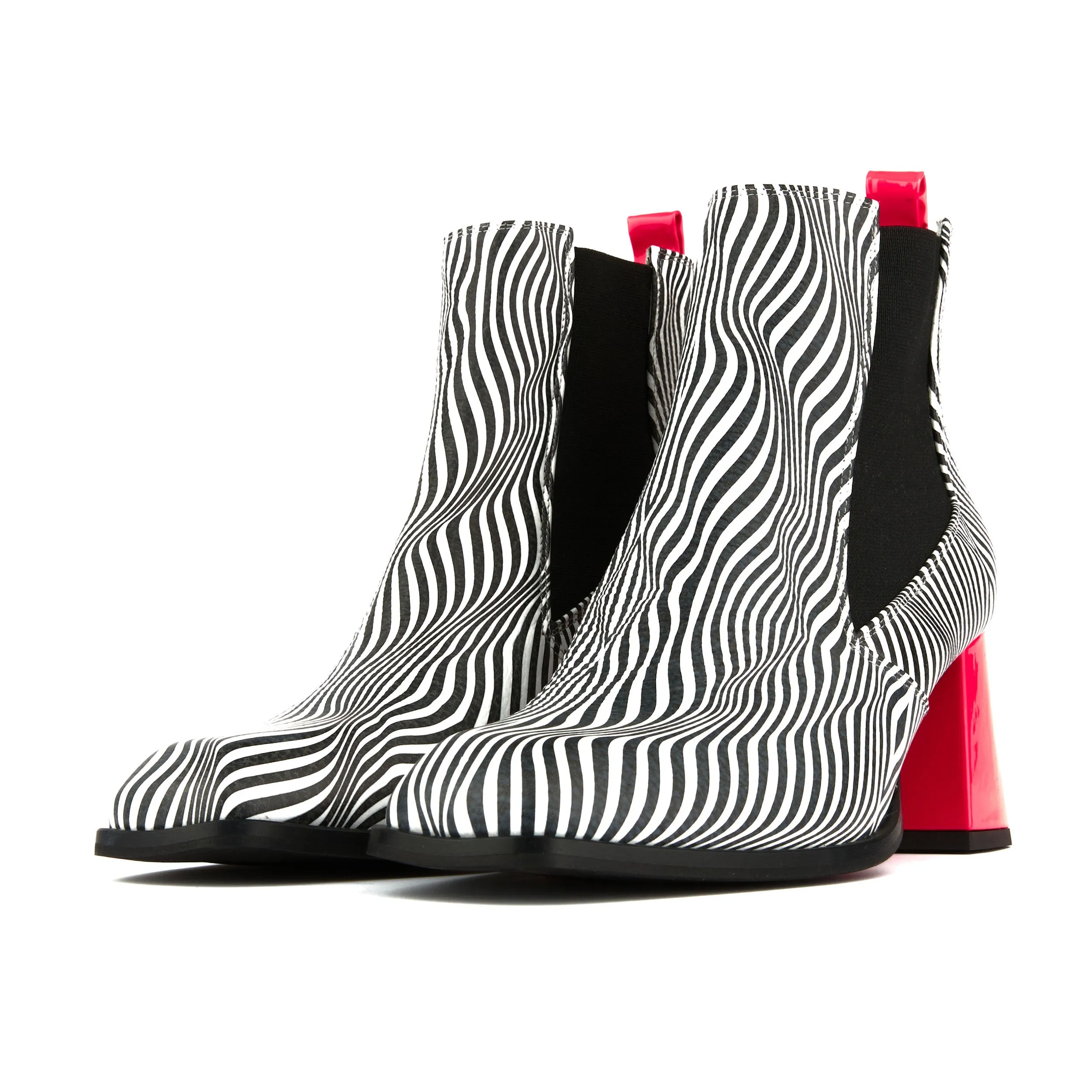 CLAUDIA MINI ZEBRA - Women's Italian leather square toe block heel chelsea boot