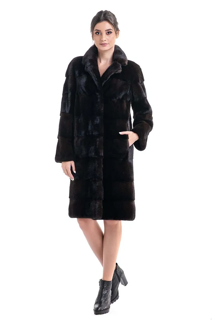 Dark Brown Genuine Mink Fur Coat