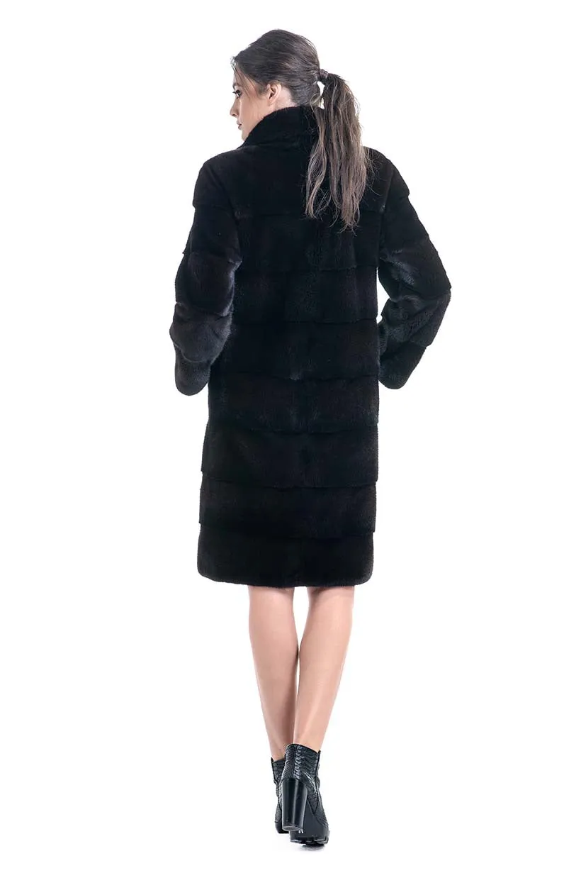 Dark Brown Genuine Mink Fur Coat