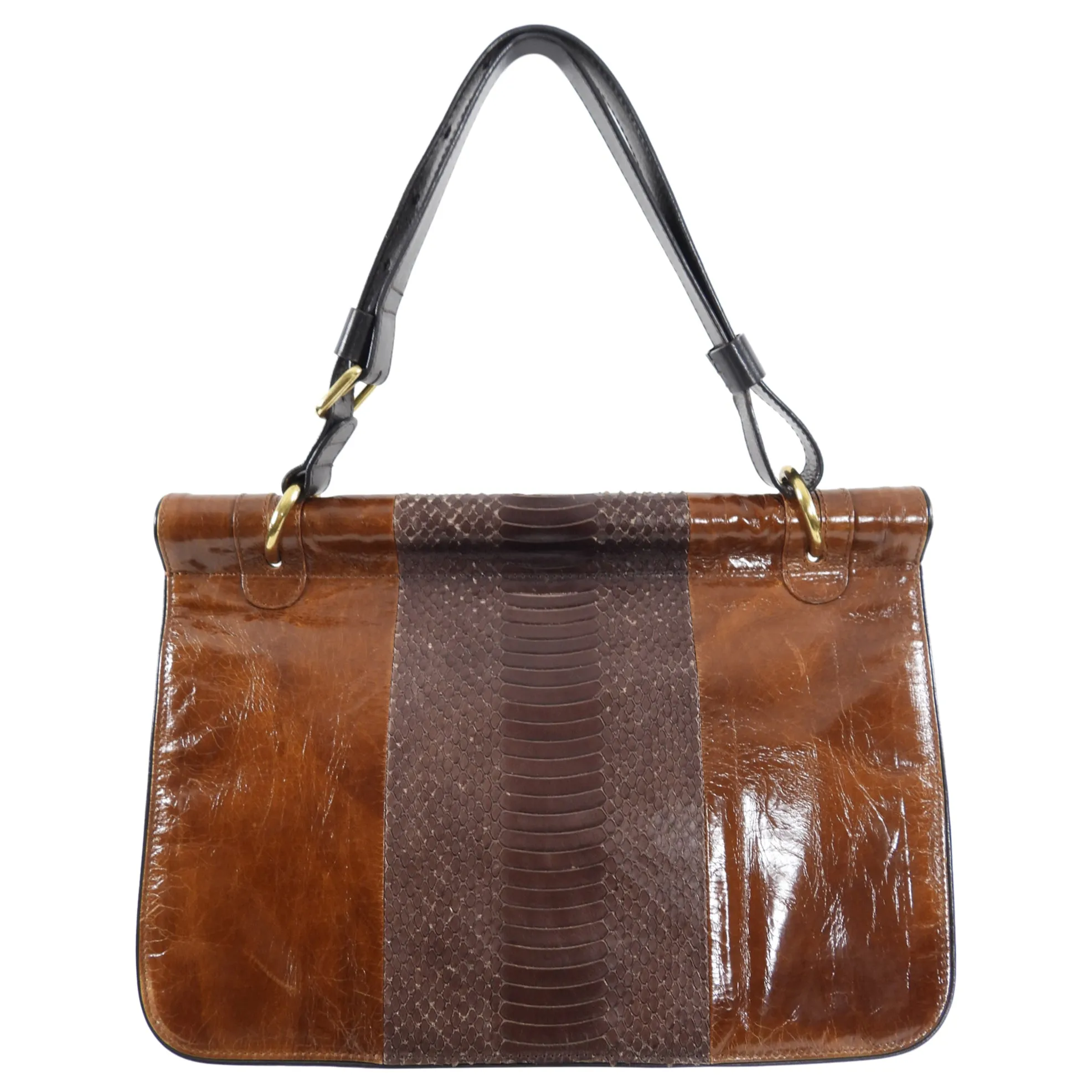 Dries Van Noten Brown Leather and Exotic Handbag