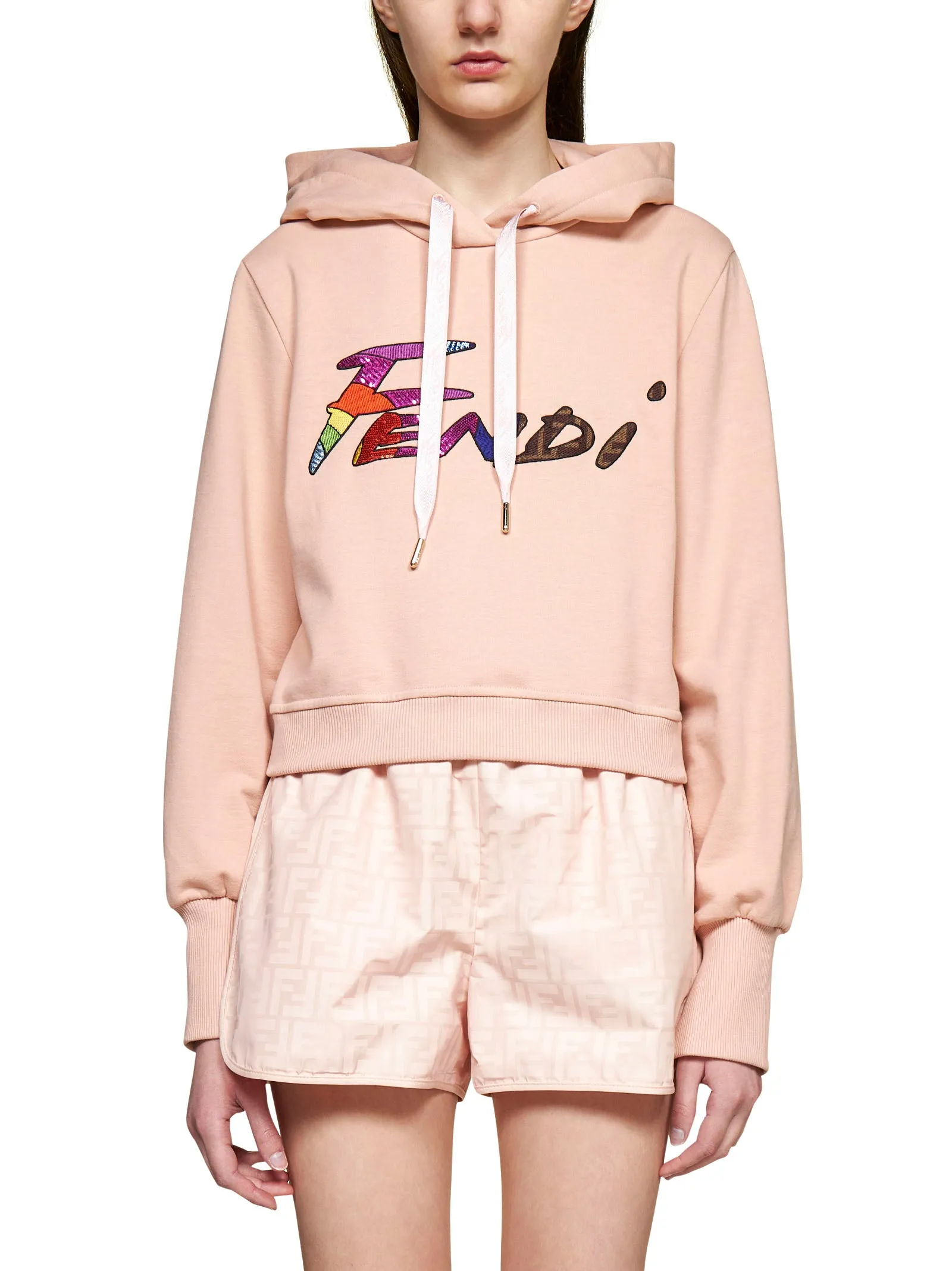 Fendi Logo Printed Drawstring Hoodie