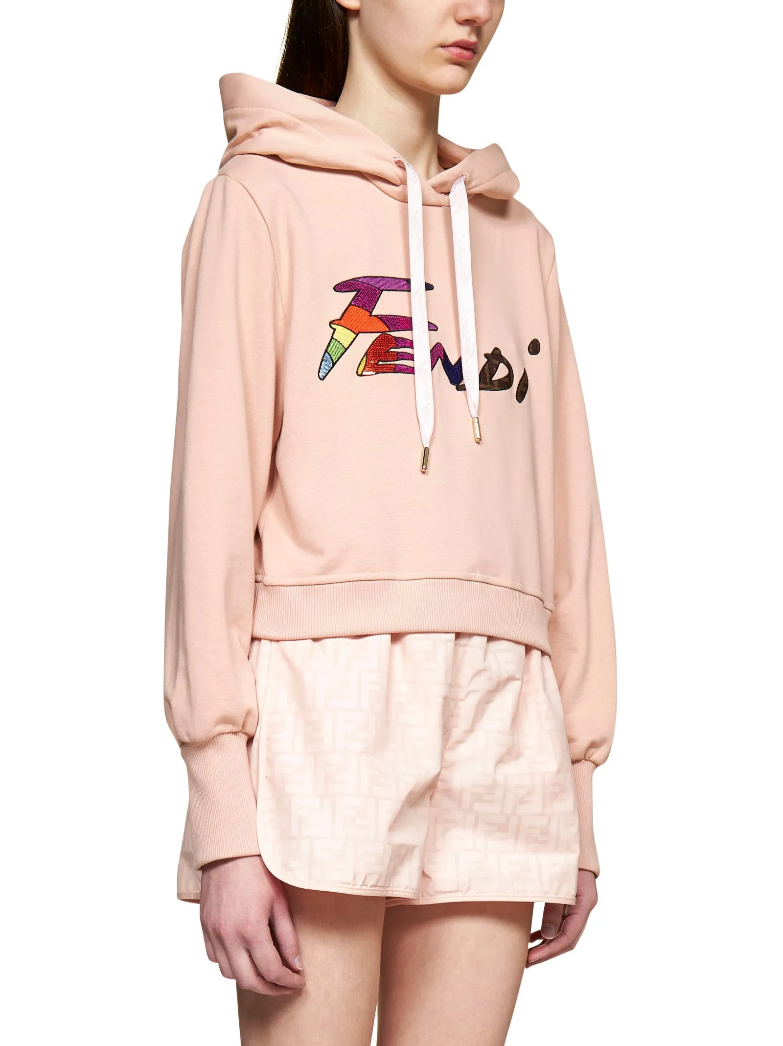 Fendi Logo Printed Drawstring Hoodie