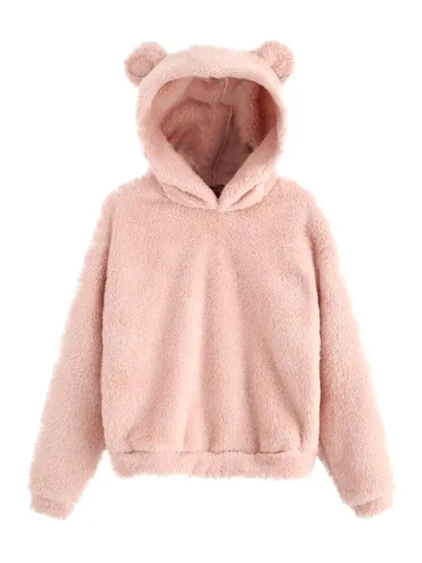 Fur Bunny Ear Women Hoodie