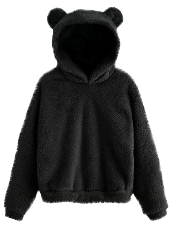 Fur Bunny Ear Women Hoodie