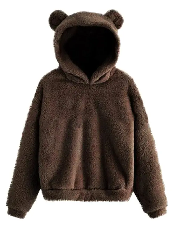 Fur Bunny Ear Women Hoodie