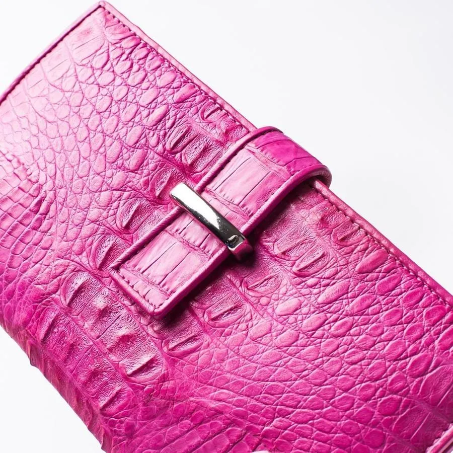 Genuine Rich Pink Crocodile Tail Skin Leather Long Ladies Wallet